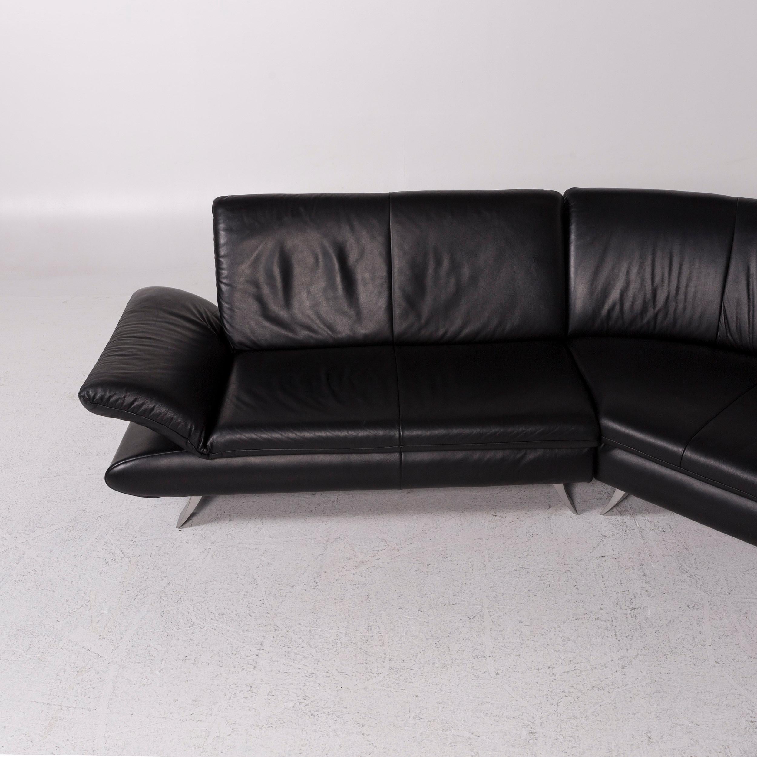 Contemporary Koinor Rossini Leather Corner Sofa Black Sofa Couch