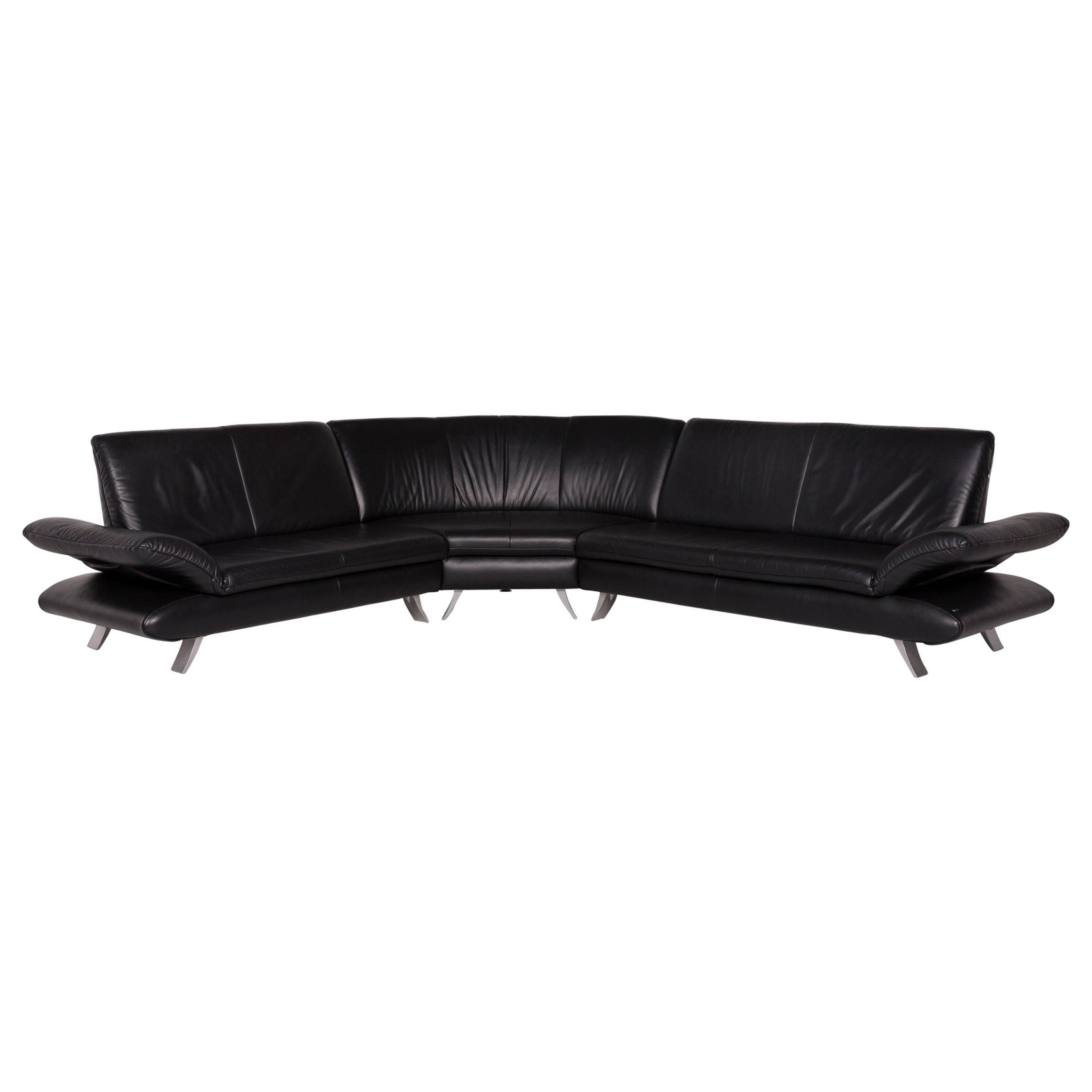 Koinor Rossini Leather Corner Sofa Black Sofa Couch