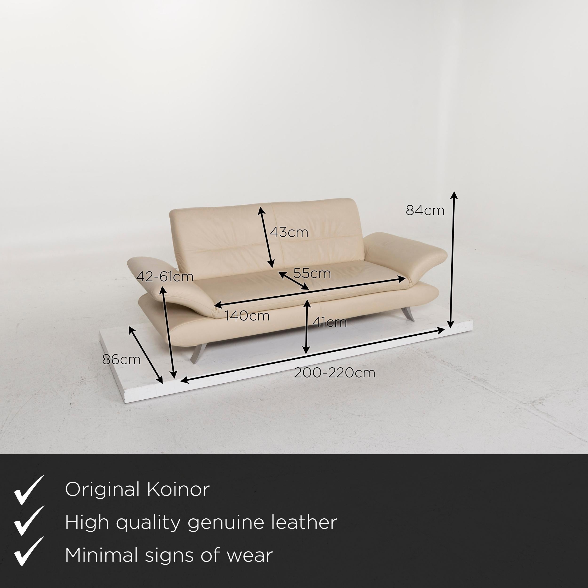 We present to you a Koinor Rossini leather sofa beige two-seat.
 
 

 Product measurements in centimeters:
 

Depth 86
Width 220
Height 84
Seat height 41
Rest height 42
Seat depth 55
Seat width 140
Back height 43.
   