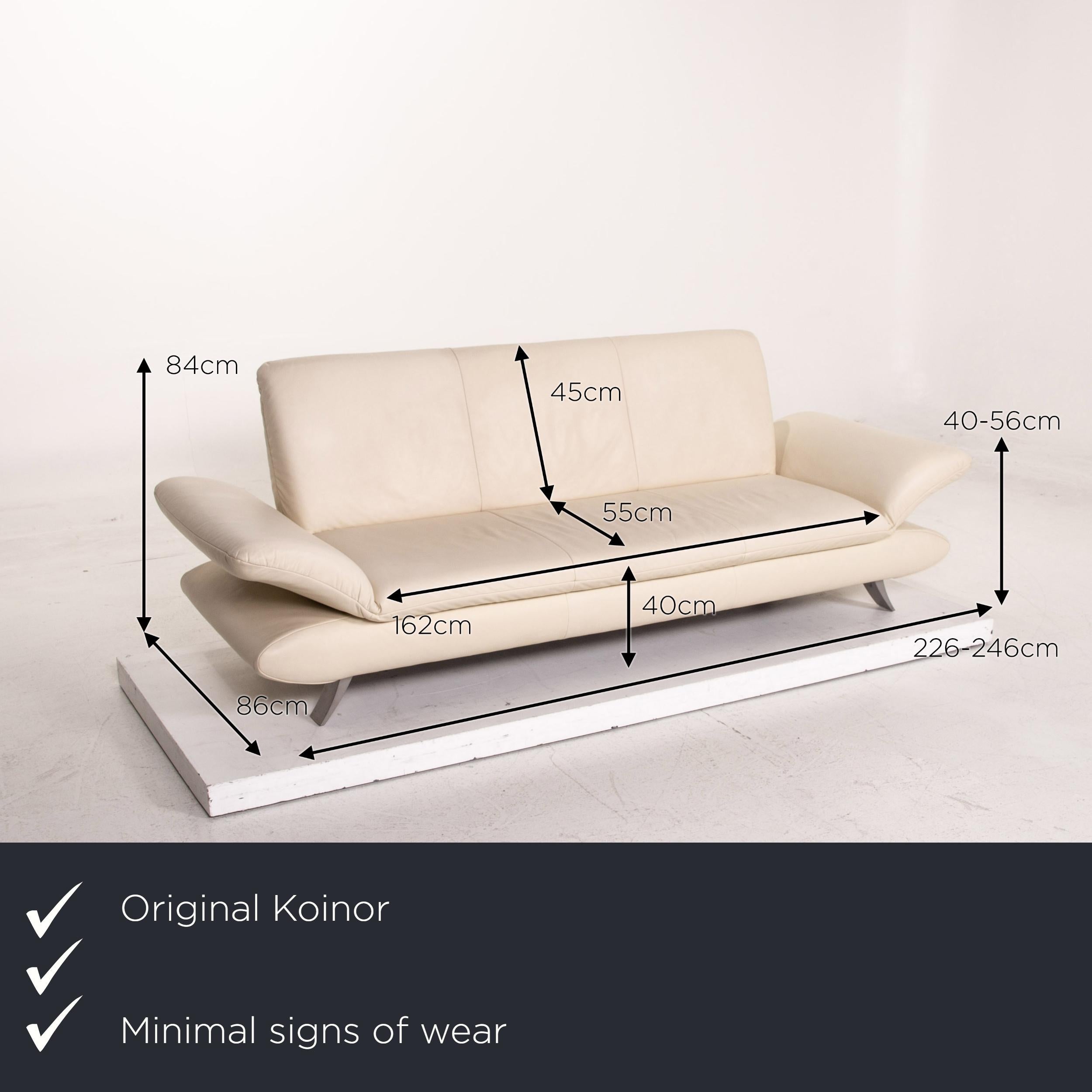 We present to you a Koinor Rossini leather sofa cream three-seater function couch.

Product measurements in centimeters:

Depth 86
Width 226
Height 84
Seat height 40
Rest height 40
Seat depth 55
Seat width 162
Back height 45.
 
 
   