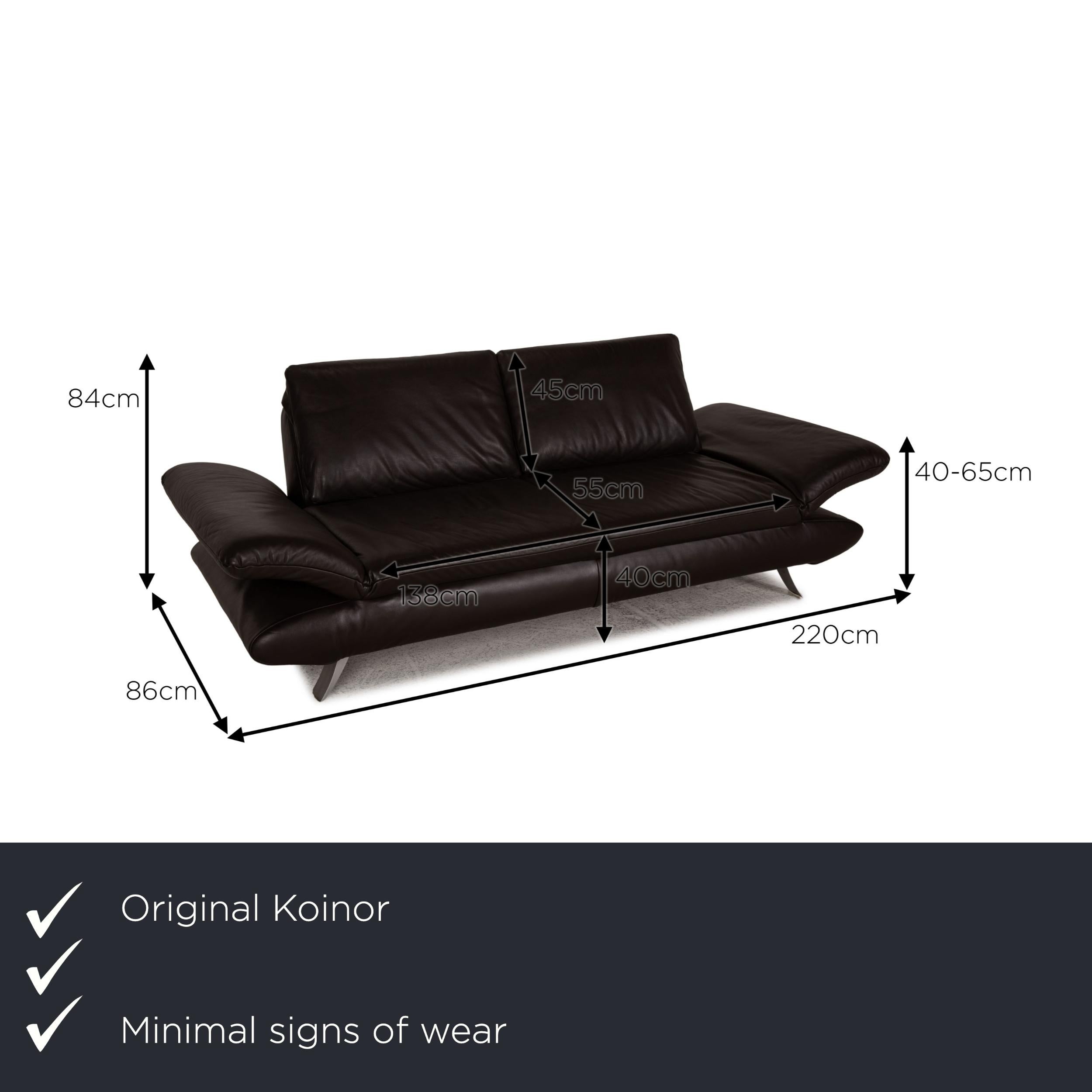 We present to you a Koinor Rossini leather sofa dark brown two-seater couch function.

Product measurements in centimeters:

depth: 86
width: 220
height: 84
seat height: 40
rest height: 40
seat depth: 55
seat width: 138
back height: