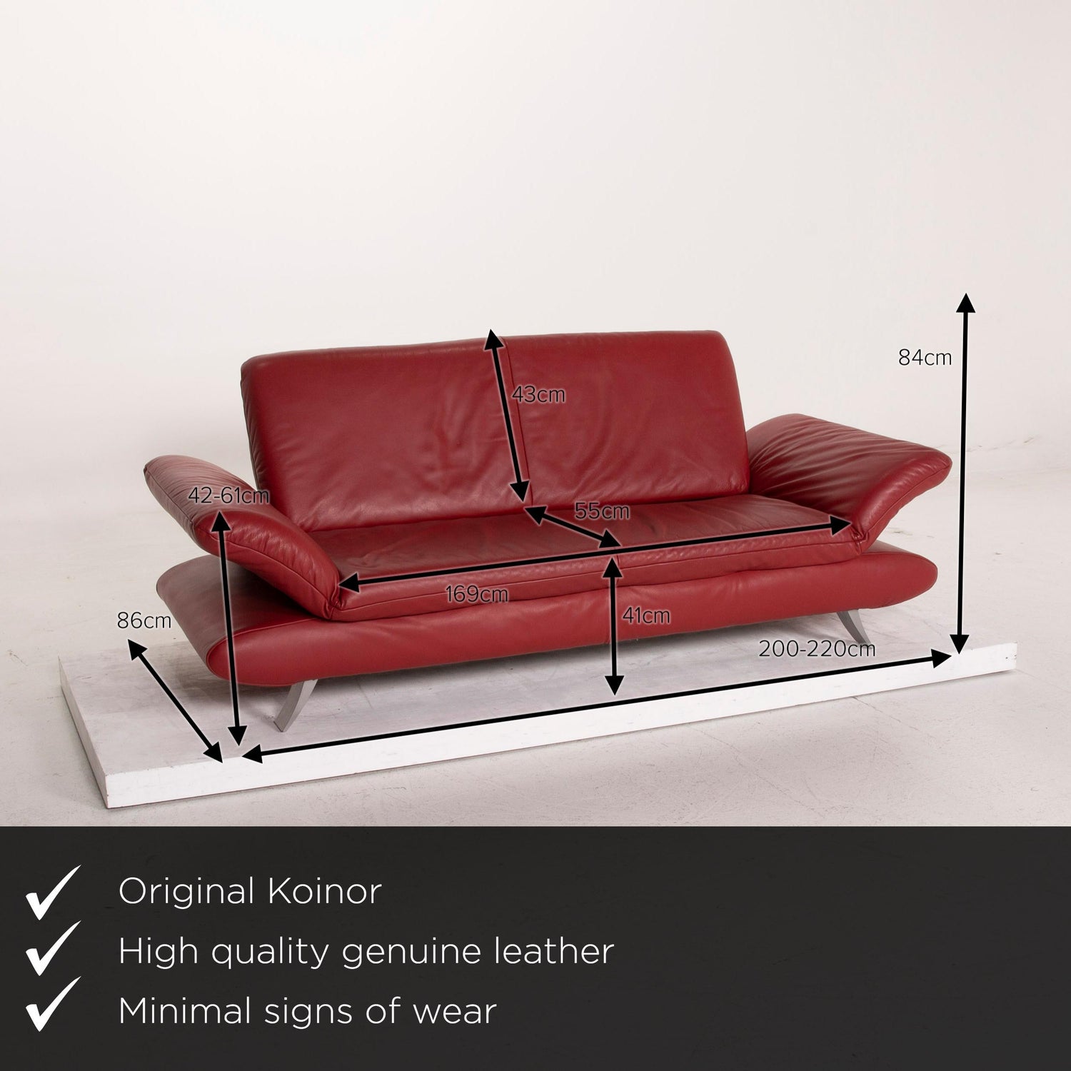Koinor Rossini Leather Sofa Dark Red Three Seat For Sale At 1stdibs
