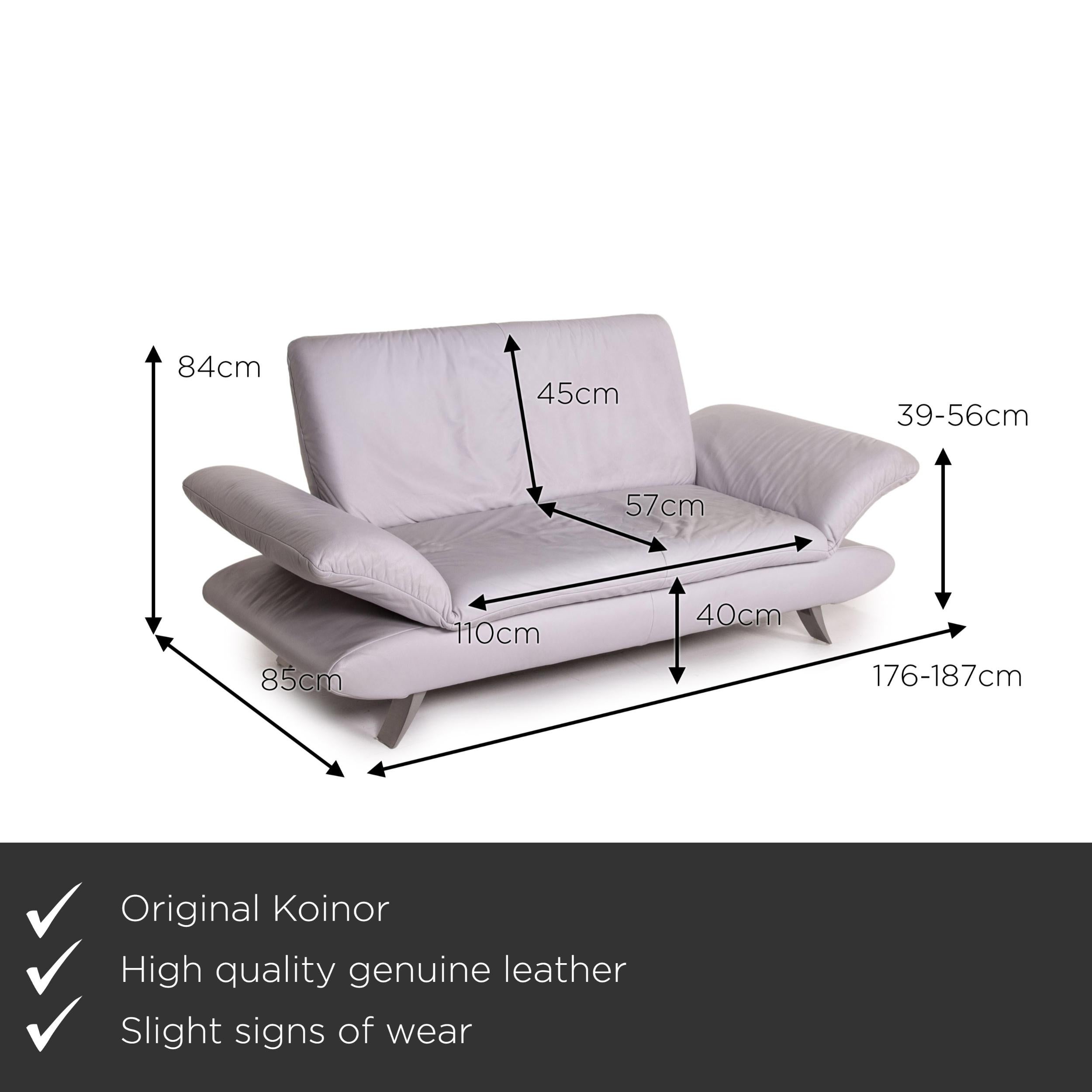 We present to you a Koinor Rossini leather sofa gray gray blue two-seat function couch.
 

 Product measurements in centimeters:
 

Depth 85
Width 187
Height 84
Seat height 40
Rest height 39
Seat depth 57
Seat width 110
Back height