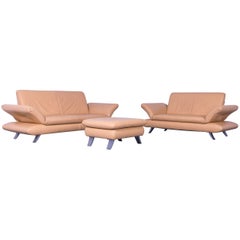 Koinor Rossini Leather Sofa Set in Orange Yellow 3+2+Footstool Couch