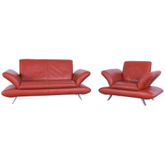 Koinor Rossini Leather Sofa Set Orange Two-Seat and Armchair