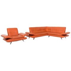 Koinor Rossini Leather Sofa Set Terracotta Orange 1 canapé d'angle 1 fauteuil