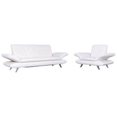 Koinor Rossini Leather Sofa Set White Two-Seat and Armchair