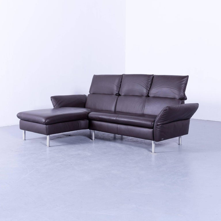 Koinor Vittoria Designer Corner Sofa in Brown Leather Function Couch
