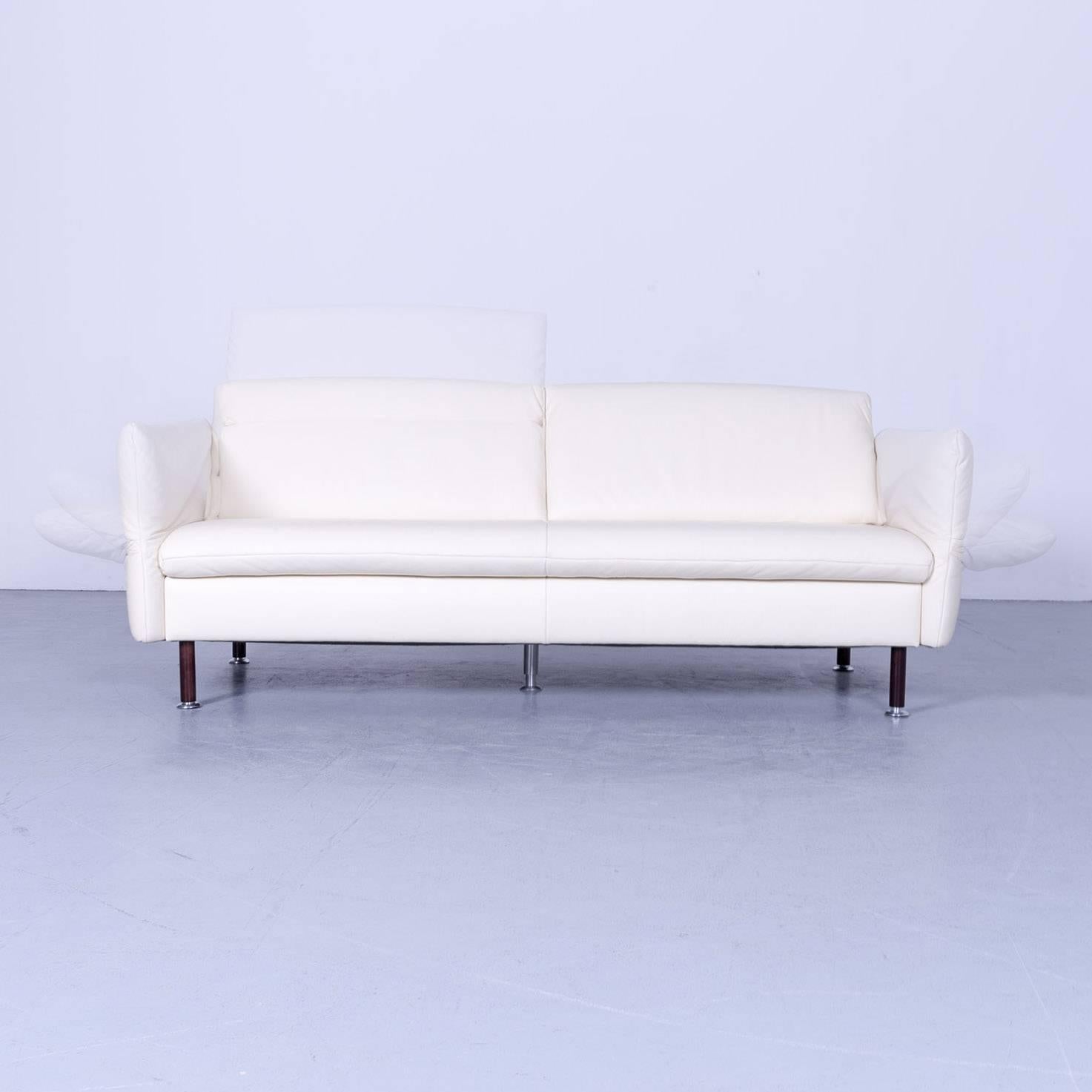 German Koinor Vittoria Designer Leather Sofa in Crème White Three-Seat Couch