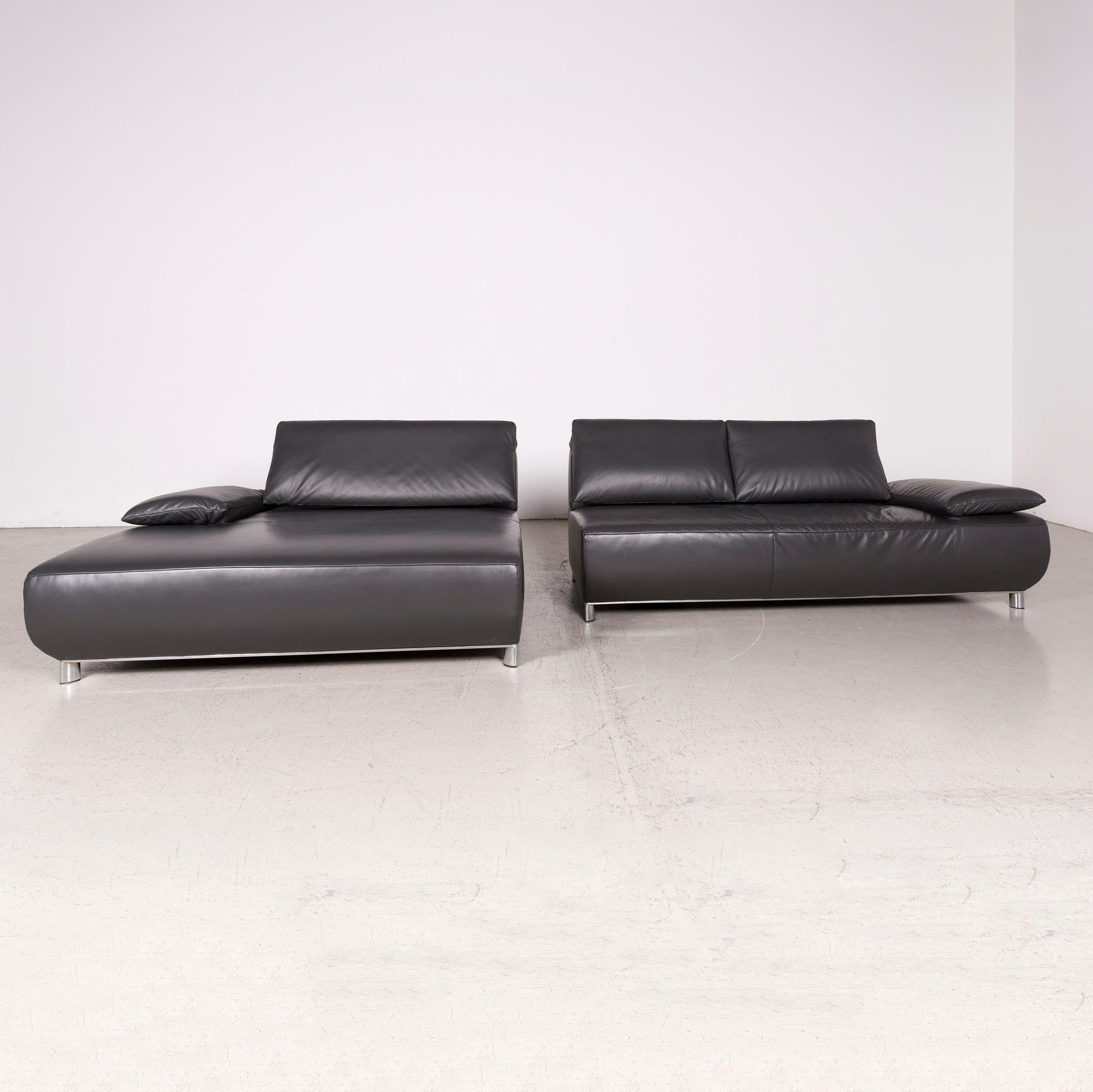 Koinor Volare Designer Leather Sofa Anthracite Corner Sofa Genuine Leather Couch In Good Condition For Sale In Cologne, DE