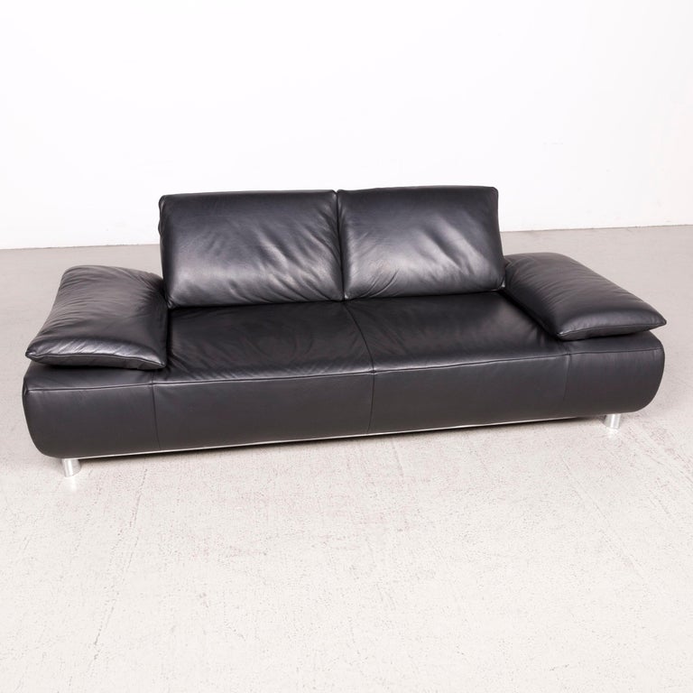 Koinor Volare Designer Leather Sofa Black Three Seat Real Couch