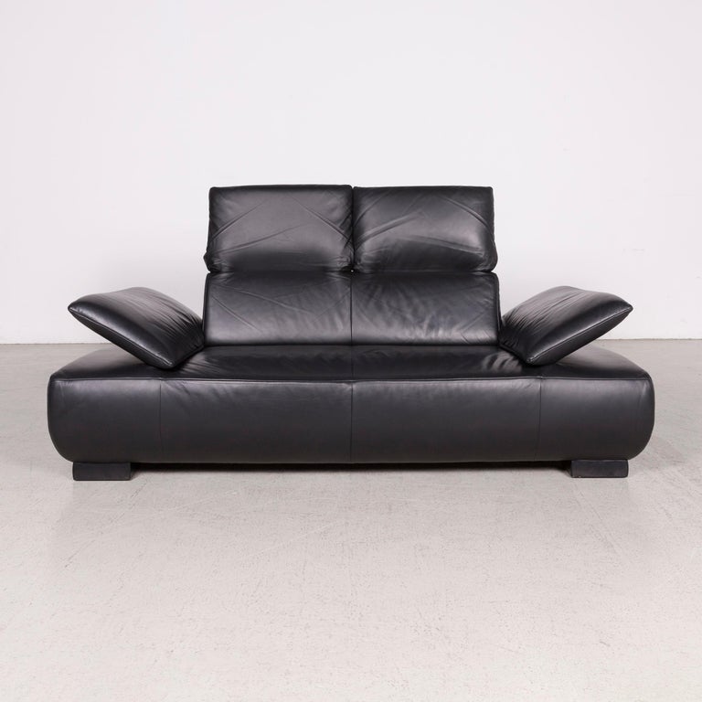 Koinor Volare Designer Leather Sofa Black TwoSeat Real Leather Couch