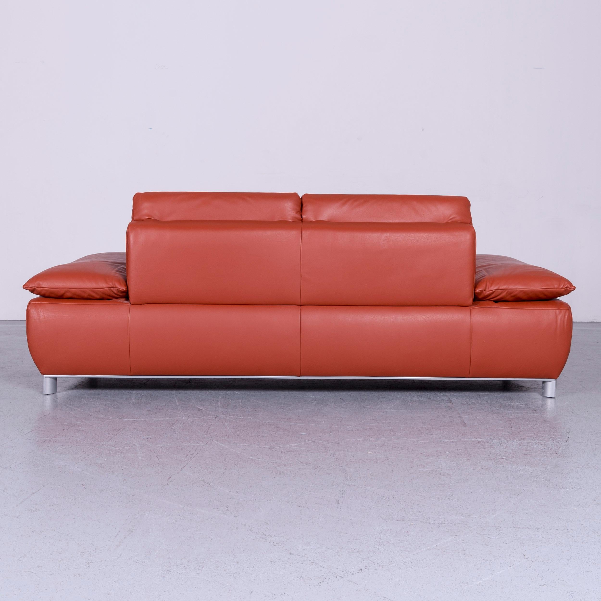 Koinor Volare Designer Leather Sofa Red Three-Seat Couch with Function For Sale 3