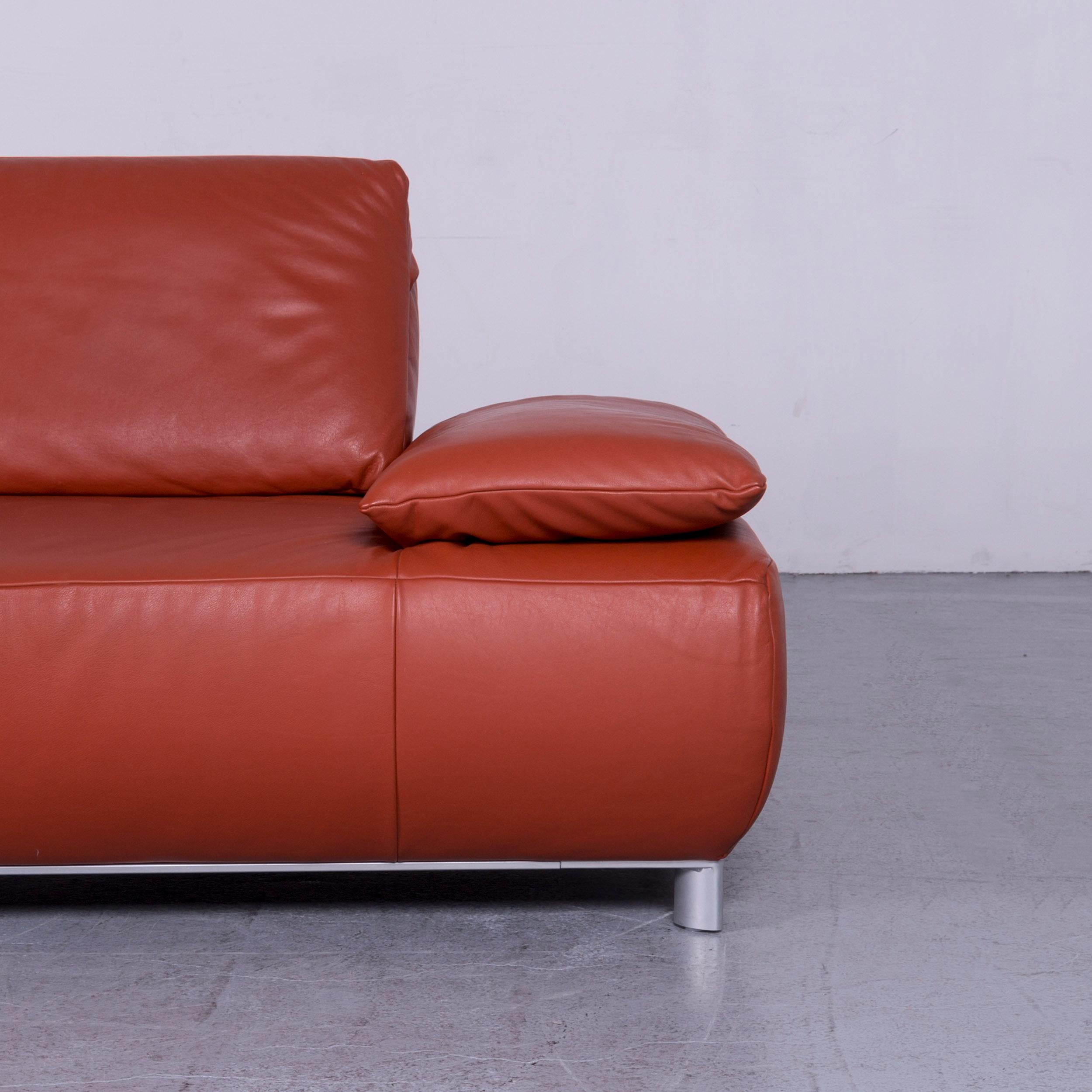 German Koinor Volare Designer Leather Sofa Red Three-Seat Couch with Function For Sale