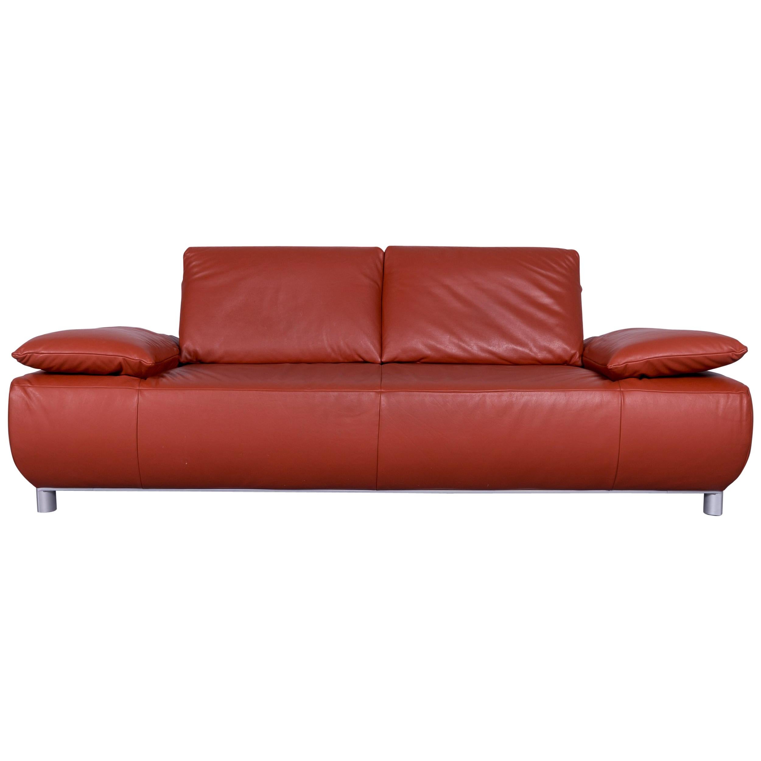 Koinor Volare Designer Leather Sofa Red Three-Seat Couch with Function For Sale