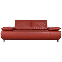 Koinor Volare Designer Leather Sofa Red Three-Seat Couch with Function