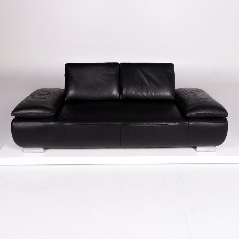 Koinor Volare Designer Leder Sofa Garnitur Schwarz Zweisitzer Hocker For  Sale at 1stDibs