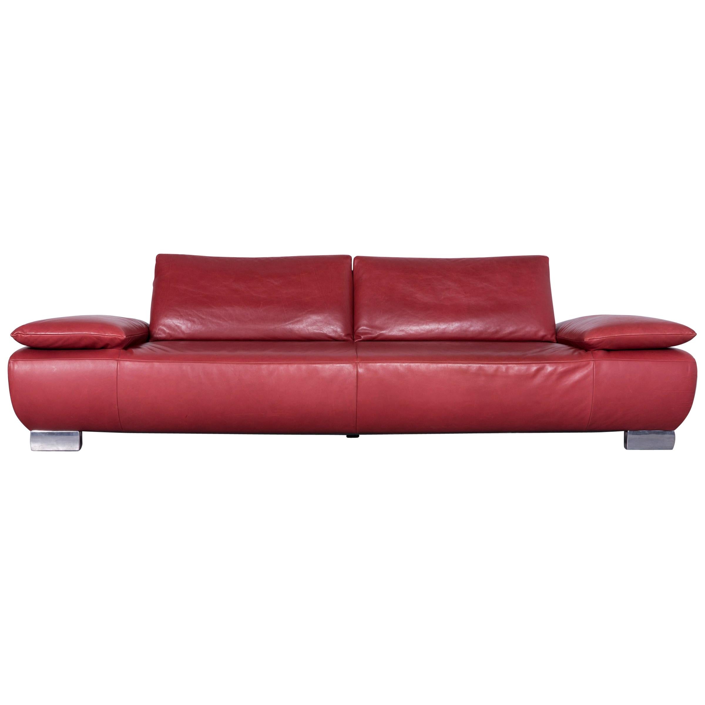 Koinor Volare Designer Sofa Red Three-Seat Leather Couch with Function For Sale