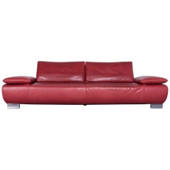Koinor Volare Designer Sofa Red Three-Seat Leather Couch with Function
