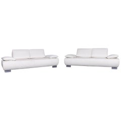 Koinor Volare Designer Sofa Set White Three-Seat Leather Couch with Function