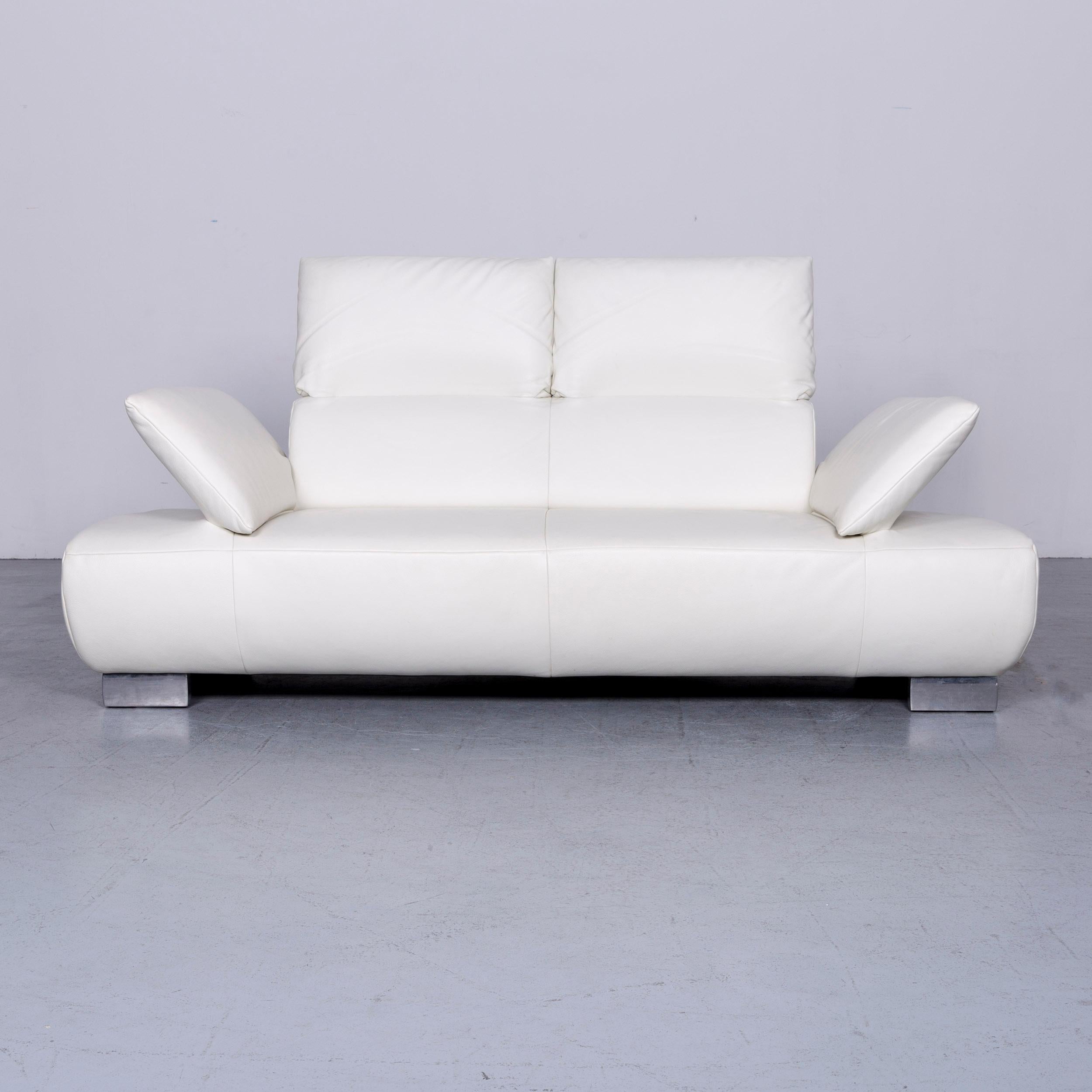 German Koinor Volare Designer Sofa White Three-Seat Leather Couch with Function For Sale