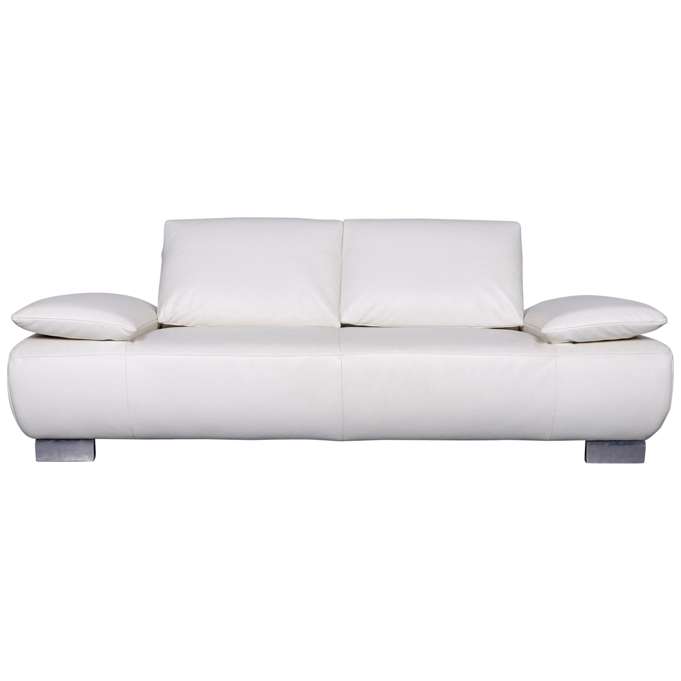 Koinor Volare Designer Sofa White Three-Seat Leather Couch with Function For Sale