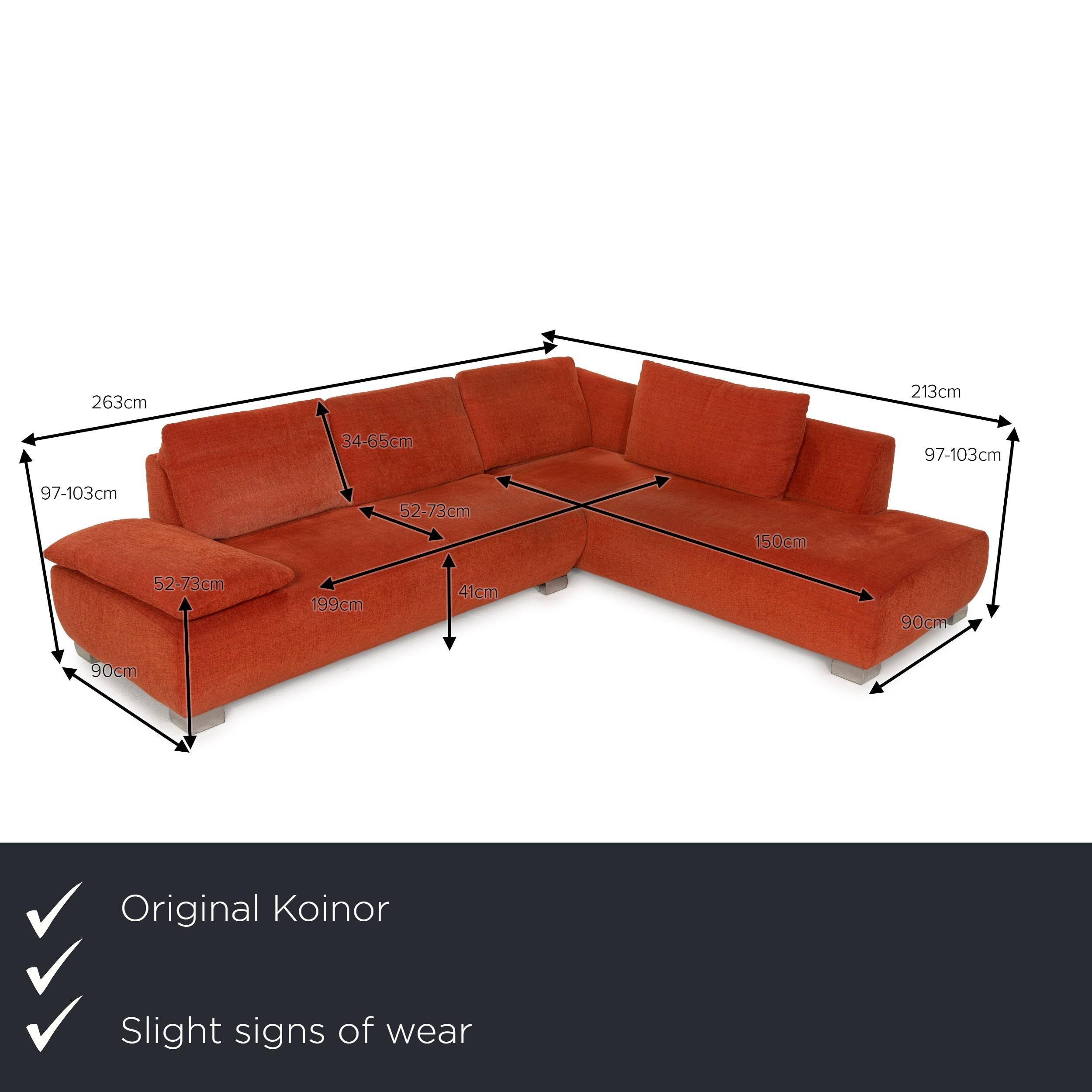 We present to you a Koinor Volare fabric sofa orange corner function.

Product measurements in centimeters:

Depth 90
Width 263
Height 97
Seat height 41
Rest height 52
Seat depth 53
Seat width 199
Back height 34.
 
 
  
  