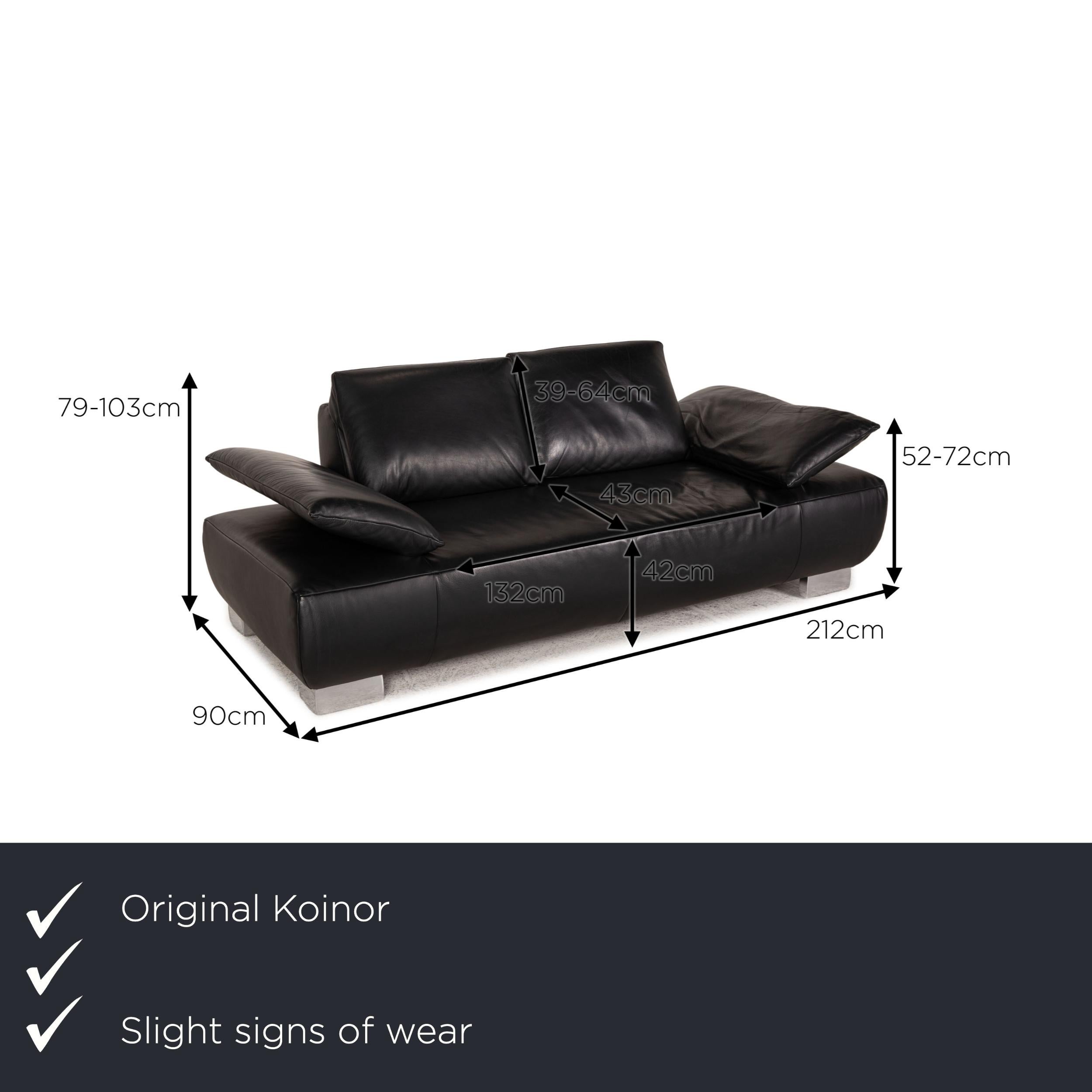 We present to you a Koinor Volare leather sofa black two seater couch function.

Product measurements in centimeters:

depth: 90
width: 200
height: 79
seat height: 43
rest height: 52
seat depth: 56
seat width: 117
back height: 35.

 