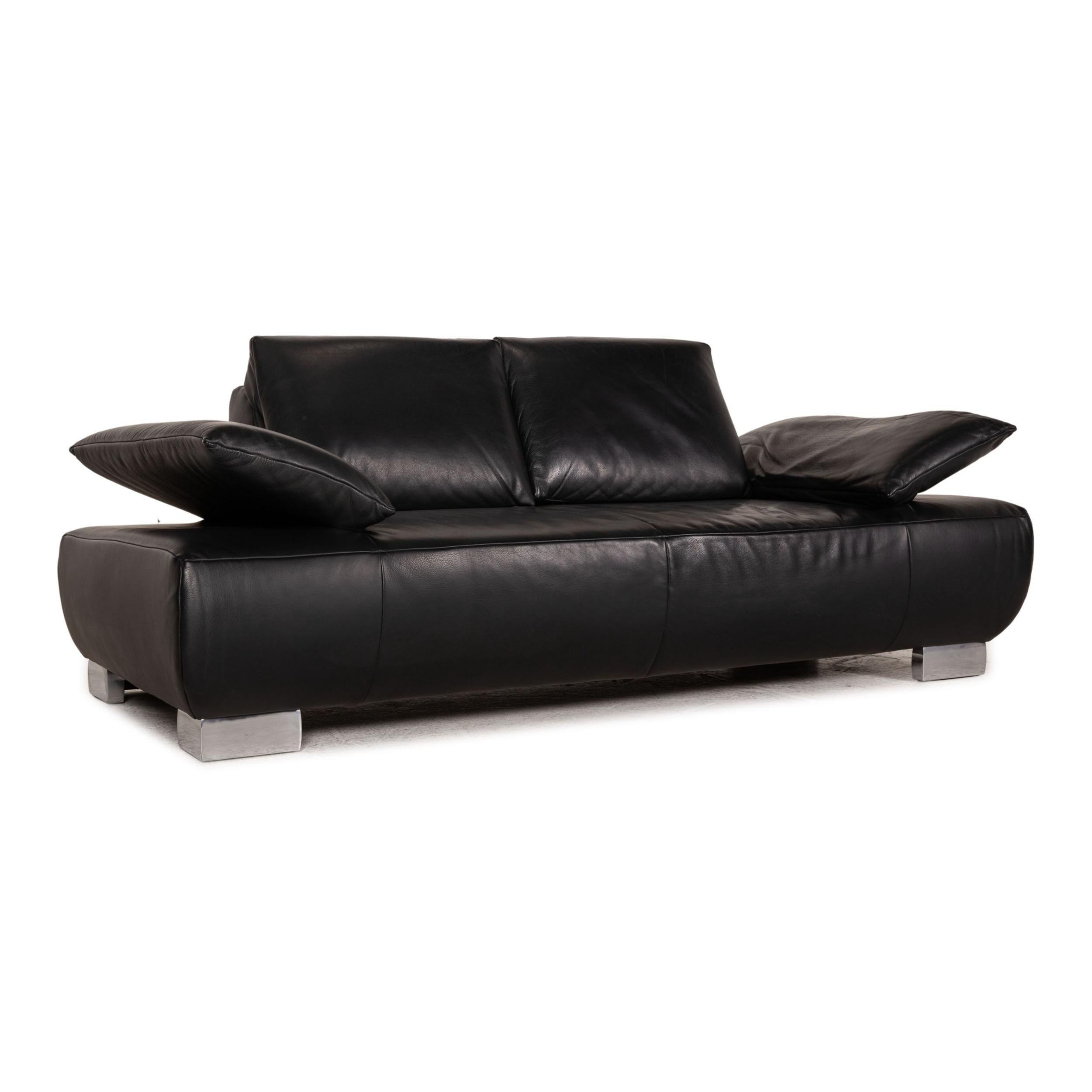 Koinor Volare Leather Sofa Black Two Seater Couch Function In Excellent Condition For Sale In Cologne, DE