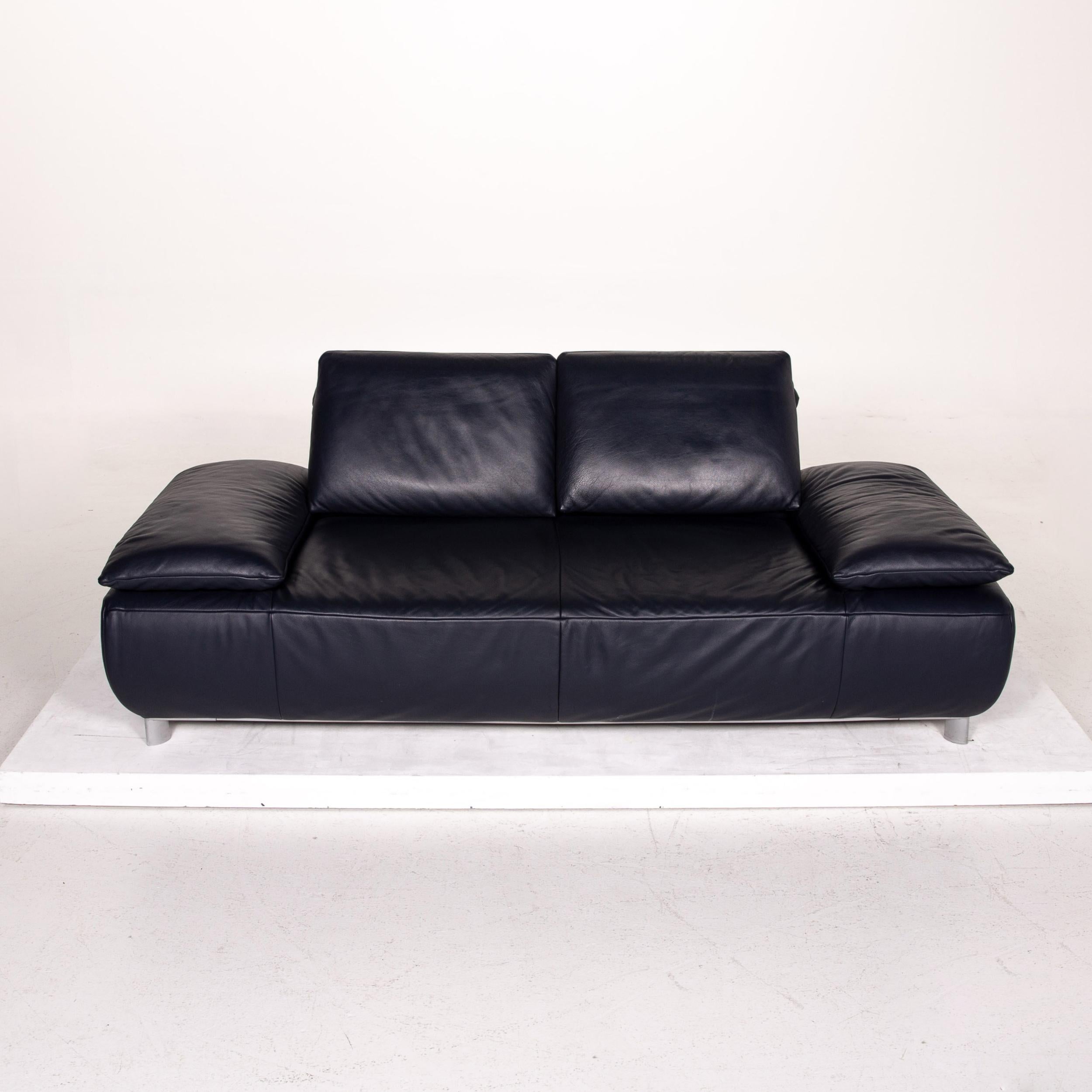 Koinor Volare Leather Sofa Blue Dark Blue Three-Seat Function Couch For Sale 4