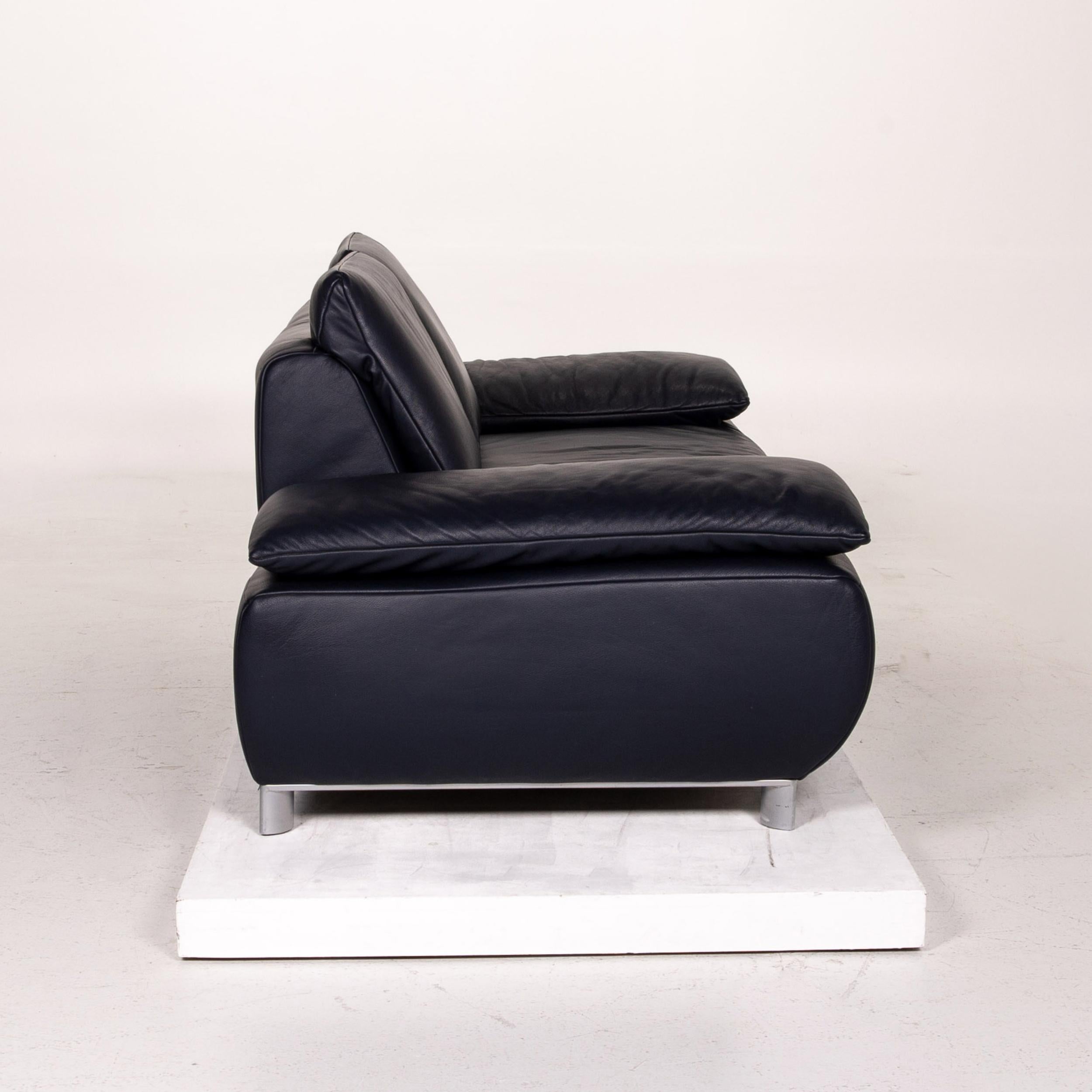 Koinor Volare Leather Sofa Blue Dark Blue Three-Seat Function Couch For Sale 5