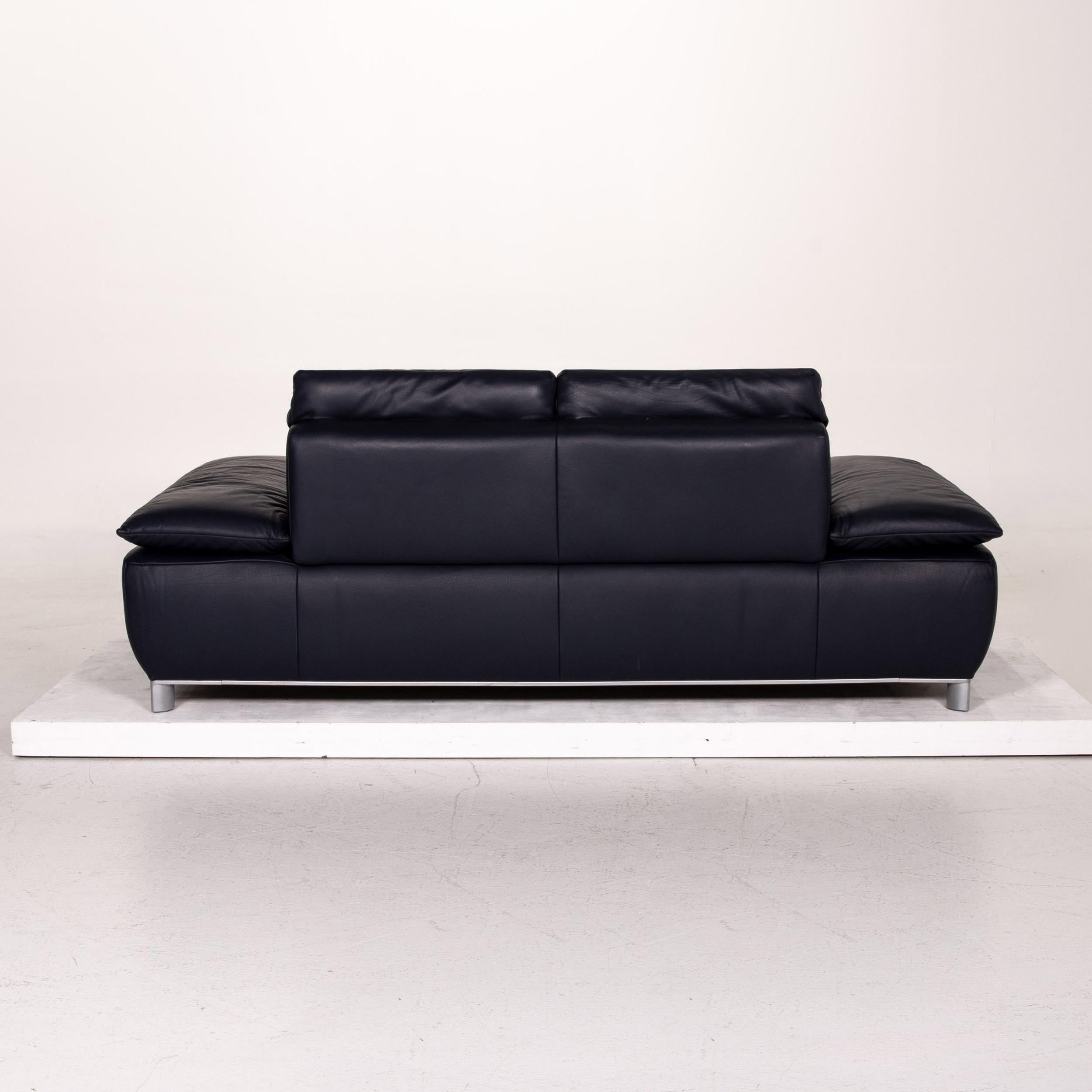 Koinor Volare Leather Sofa Blue Dark Blue Three-Seat Function Couch For Sale 6