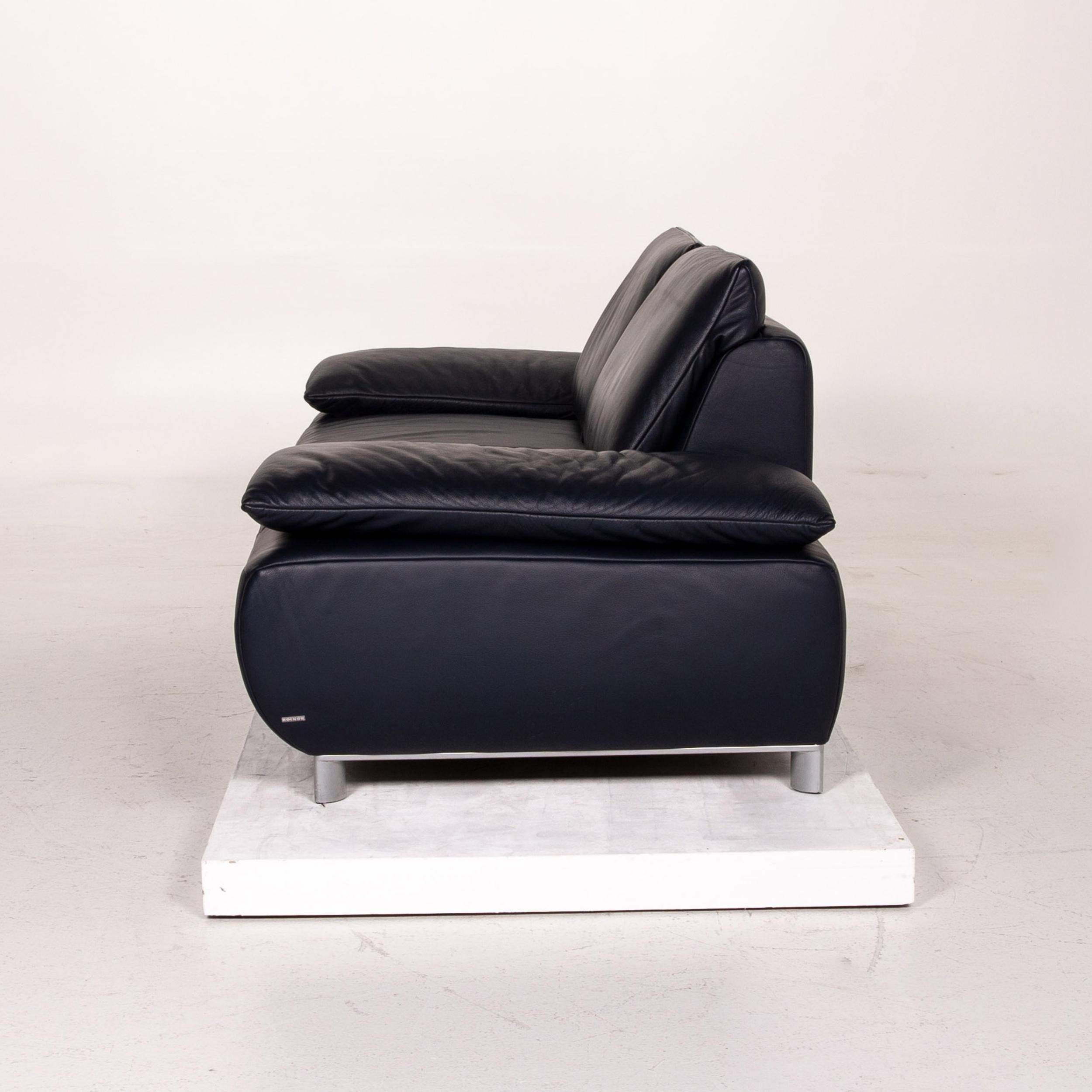 Koinor Volare Leather Sofa Blue Dark Blue Three-Seat Function Couch For Sale 7