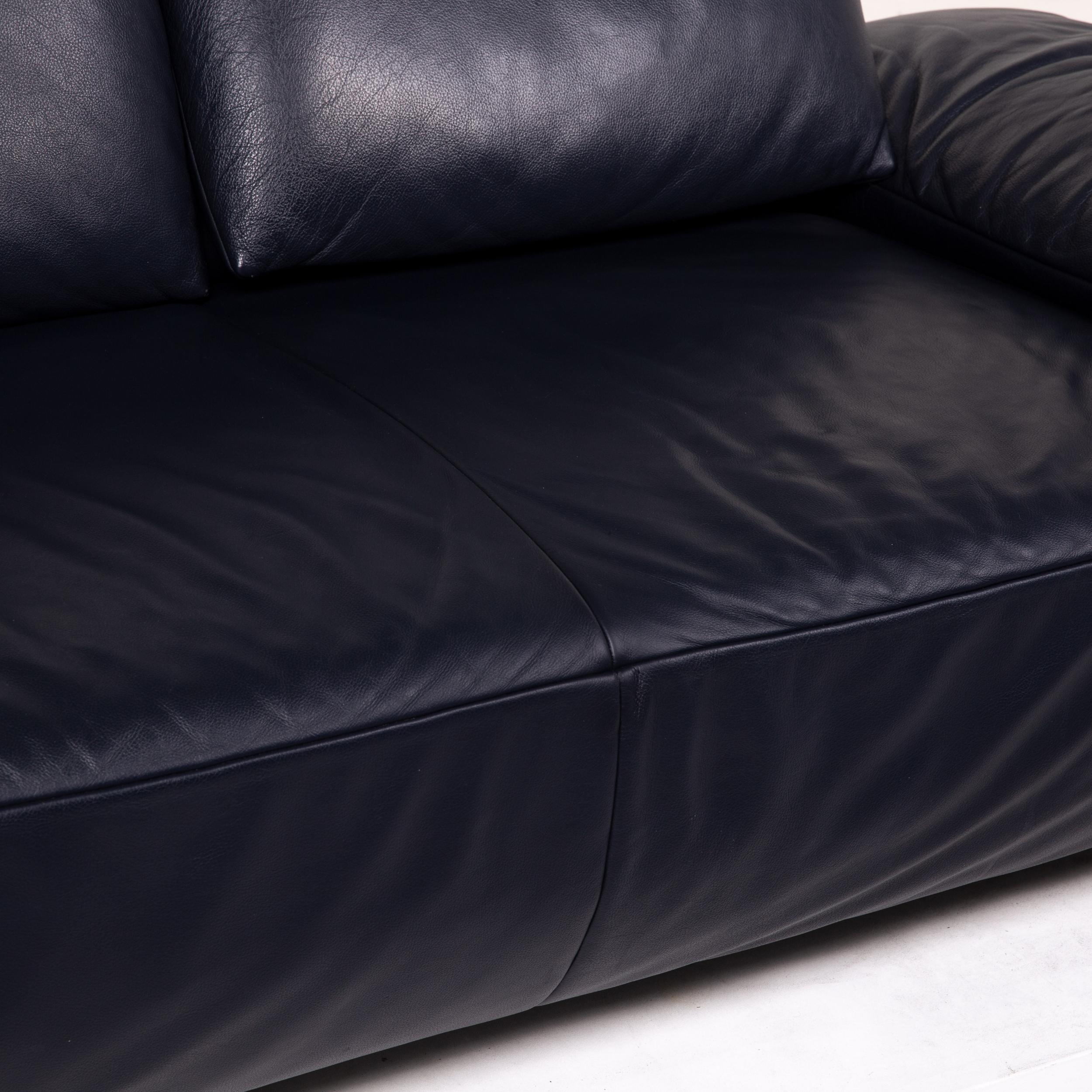 German Koinor Volare Leather Sofa Blue Dark Blue Three-Seat Function Couch For Sale
