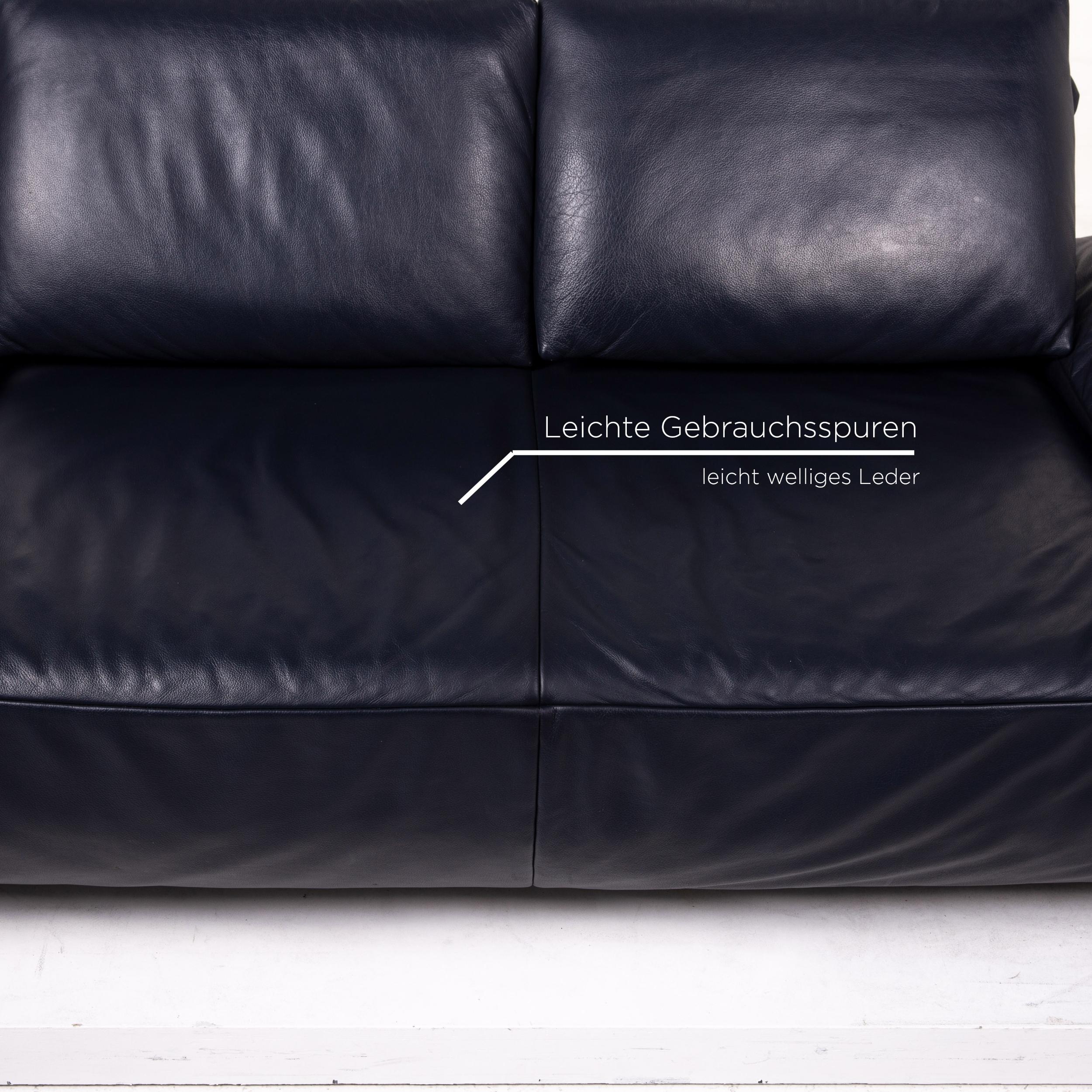 Koinor Volare Leather Sofa Blue Dark Blue Three-Seat Function Couch In Good Condition For Sale In Cologne, DE