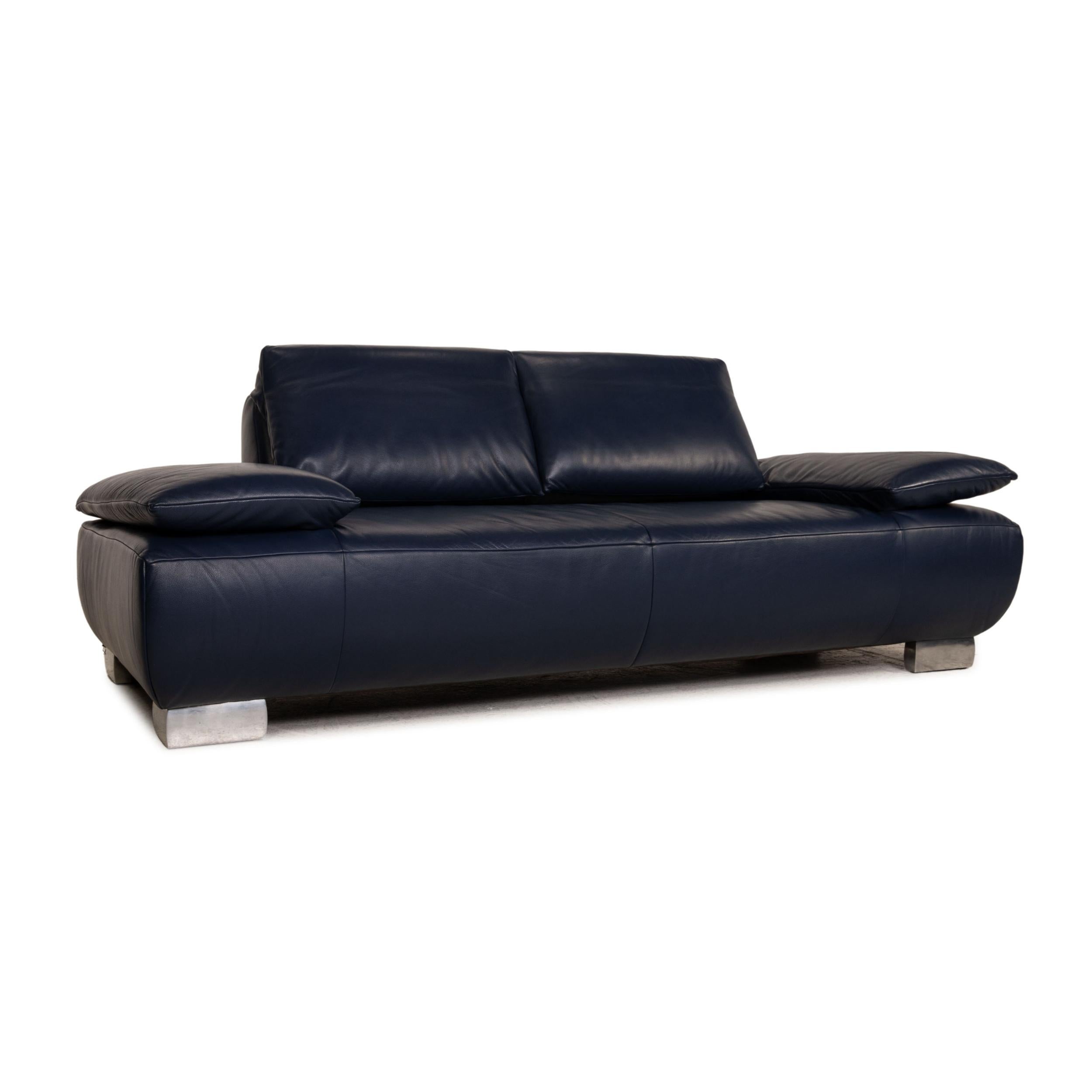 Koinor Volare Leather Sofa Blue Two Seater Couch Function In Good Condition For Sale In Cologne, DE
