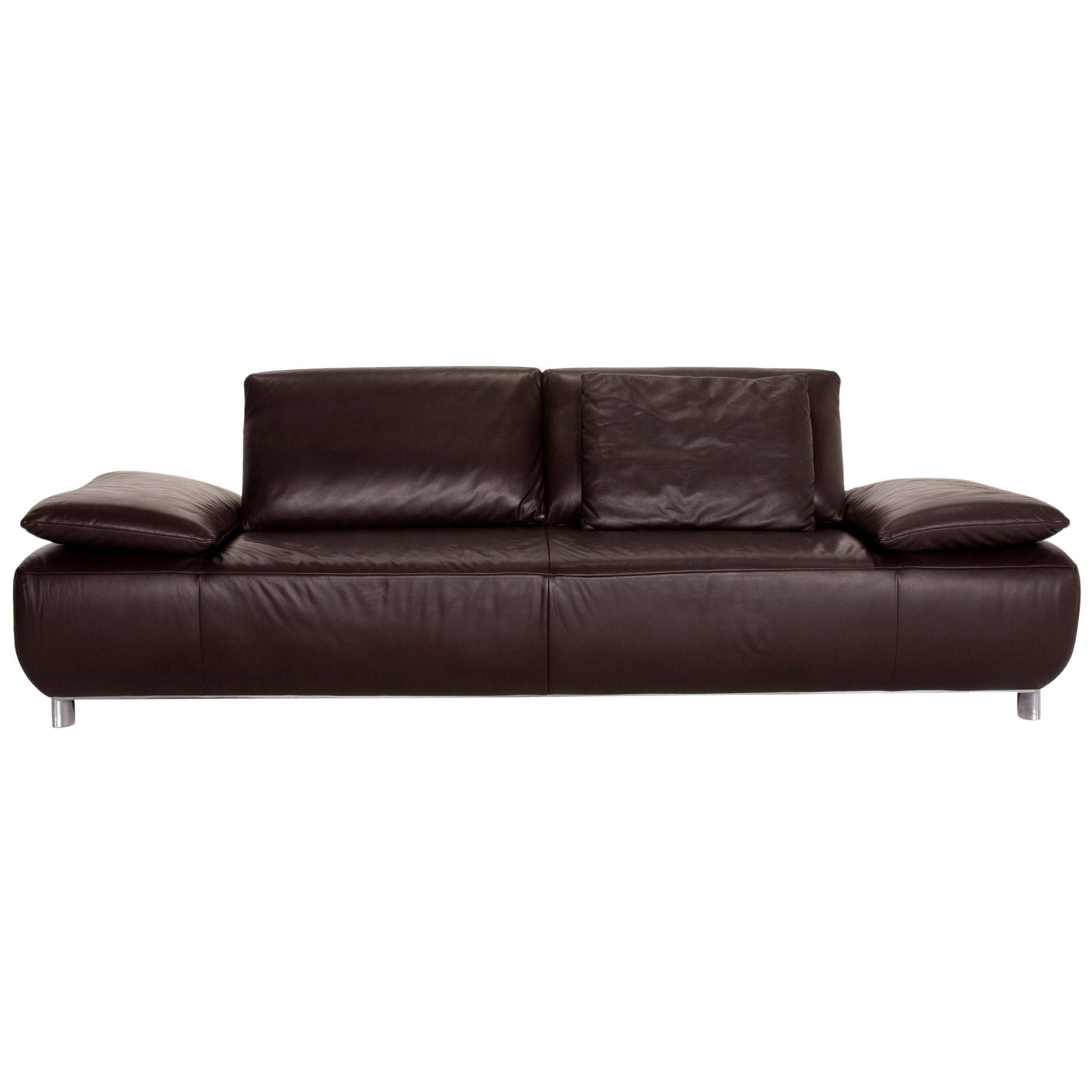 Koinor Volare Leather Sofa Brown Dark Brown Three-Seat Function Couch For Sale