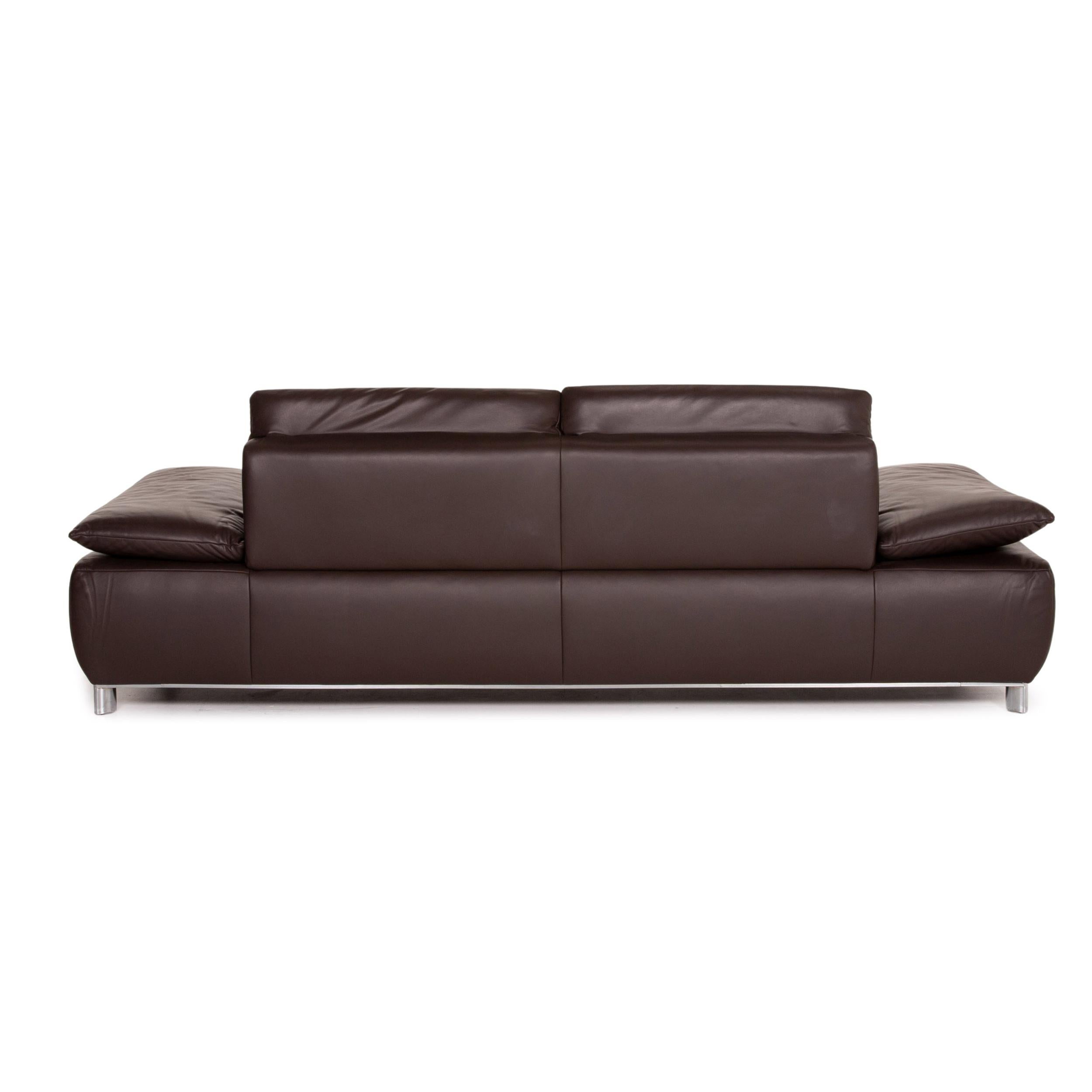 Koinor Volare Leather Sofa Brown Dark Brown Three-Seat Function Couch For Sale 4