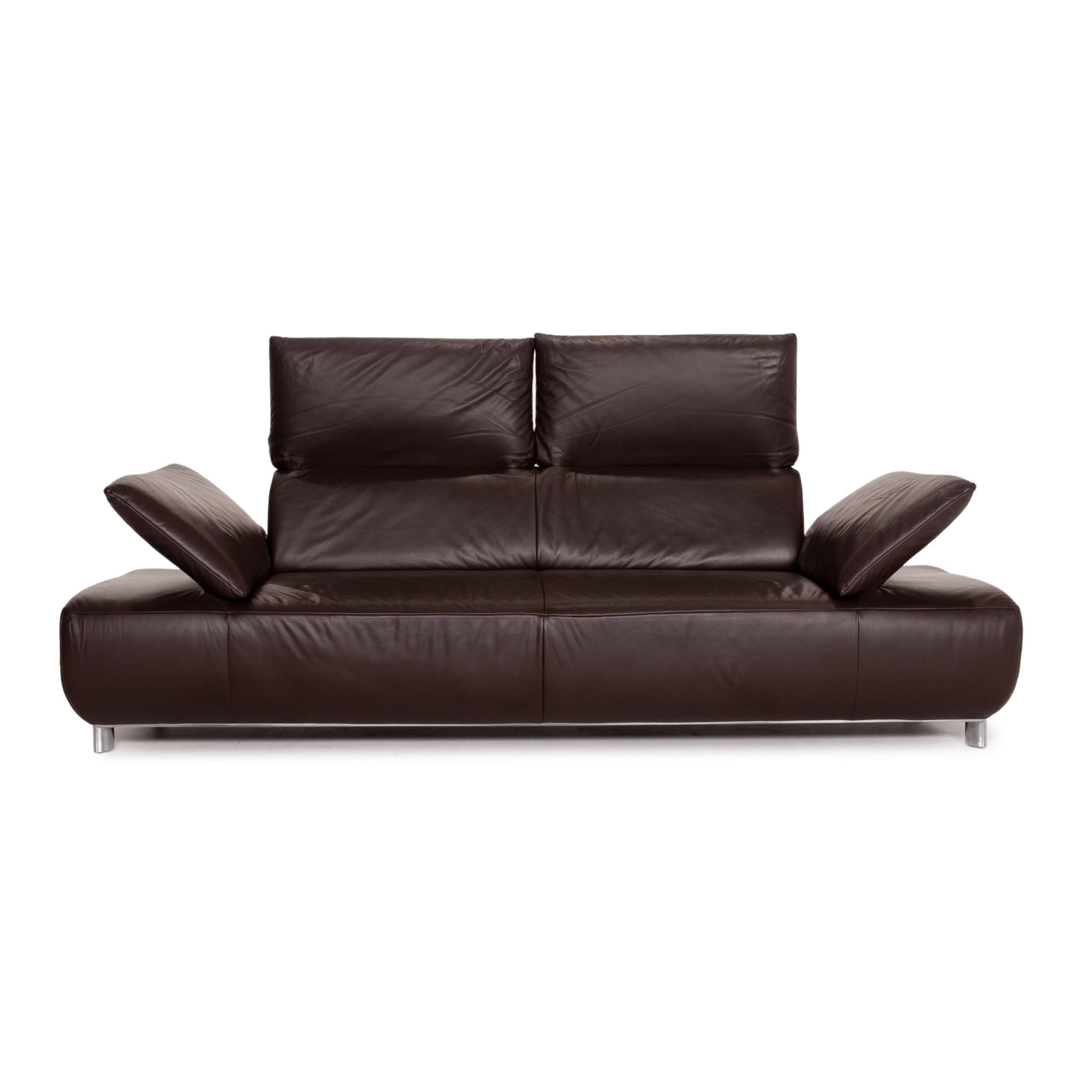 Modern Koinor Volare Leather Sofa Brown Dark Brown Three-Seat Function Couch For Sale