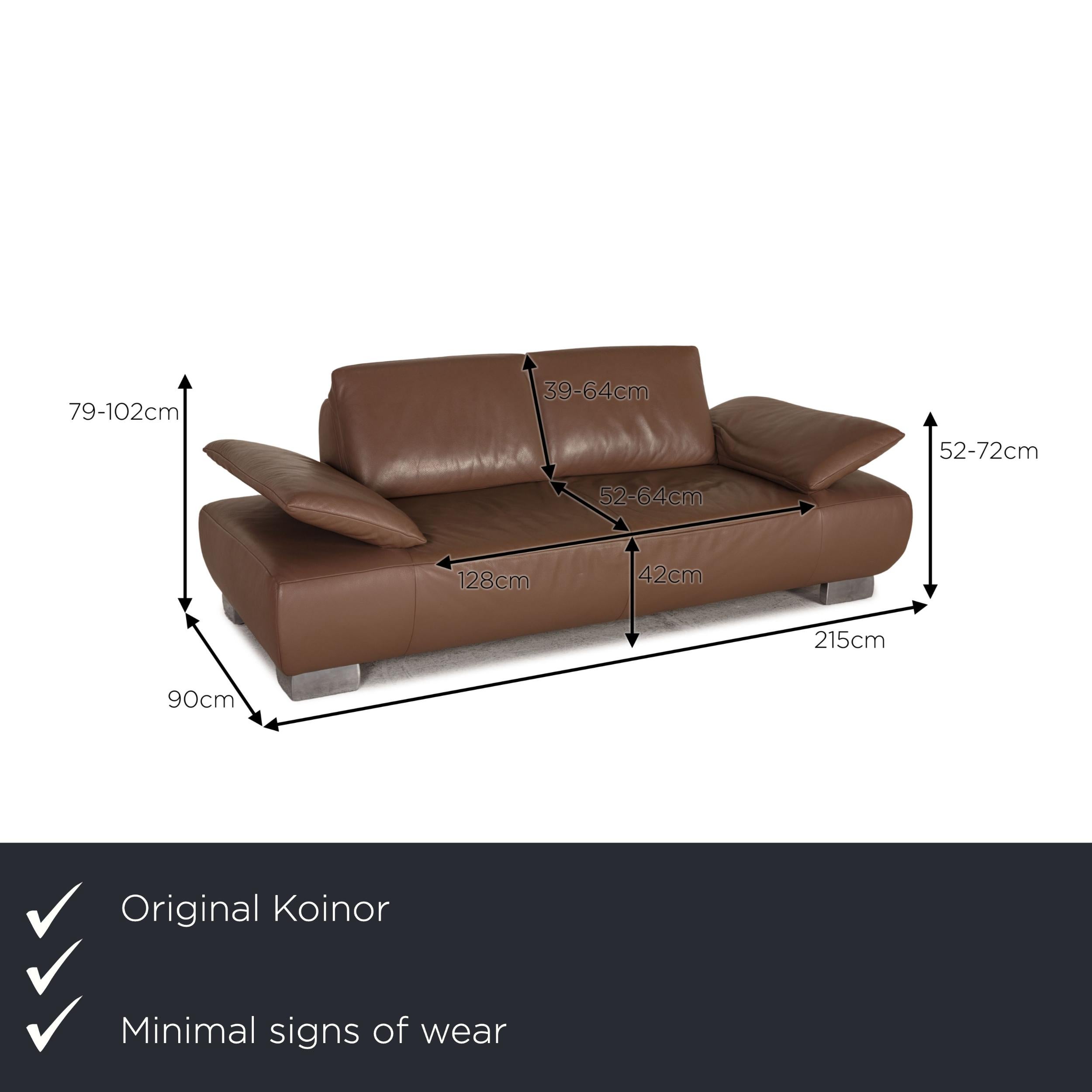 We present to you a Koinor volare leather sofa brown two seater couch.

Product measurements in centimeters:

depth: 90
width: 215
height: 79
seat height: 42
rest height: 52
seat depth: 52
seat width: 128
back height: 39.
 