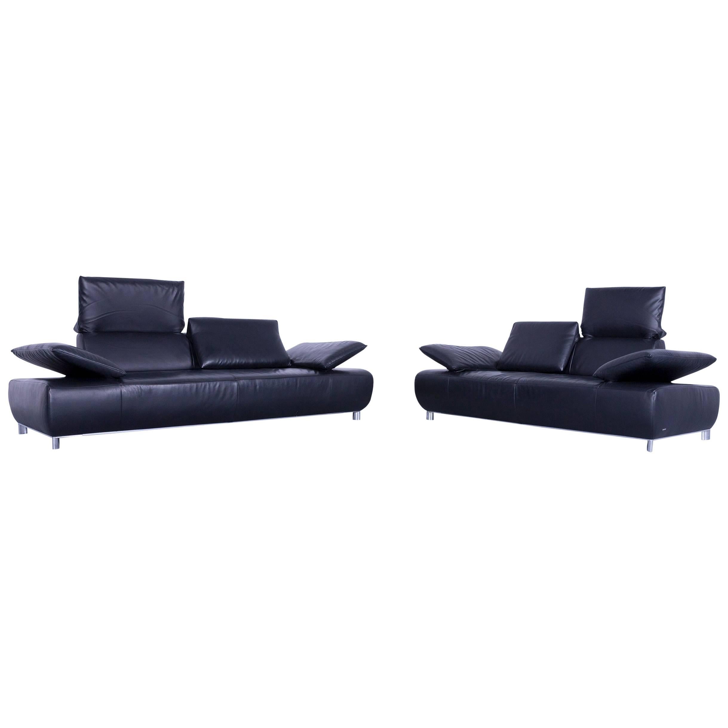 Koinor Volare Leather Sofa Set Black Three-Seat For Sale