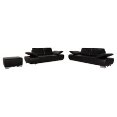 Koinor Volare Leather Sofa Set Black Two-Seater Three-Seater Stool Feature
