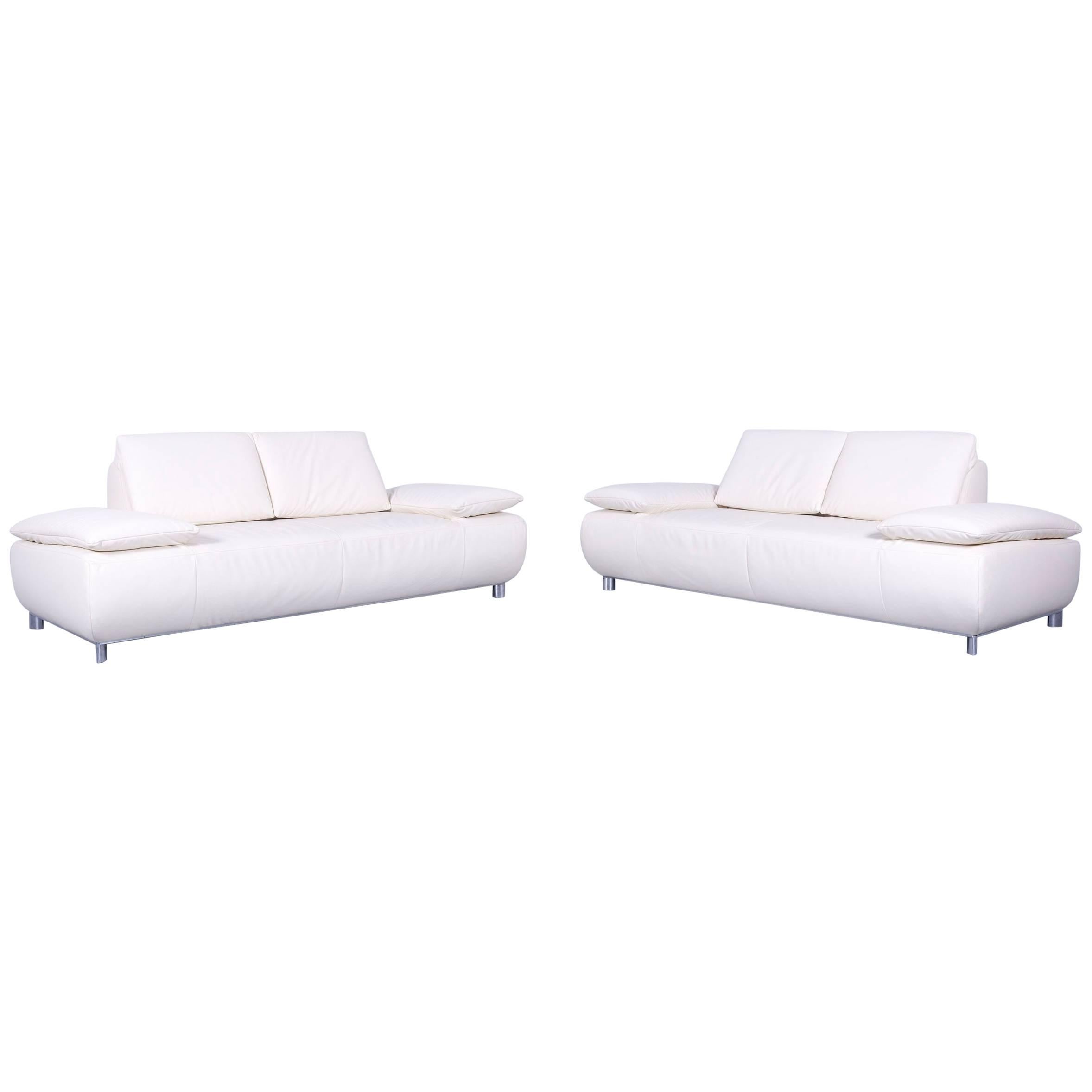 Koinor Volare Leather Sofa Set Off-White Three-Seat Couch