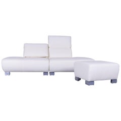 Koinor Volare Leather Sofa Set Off-White Two-Seat Couch Foot-Stool