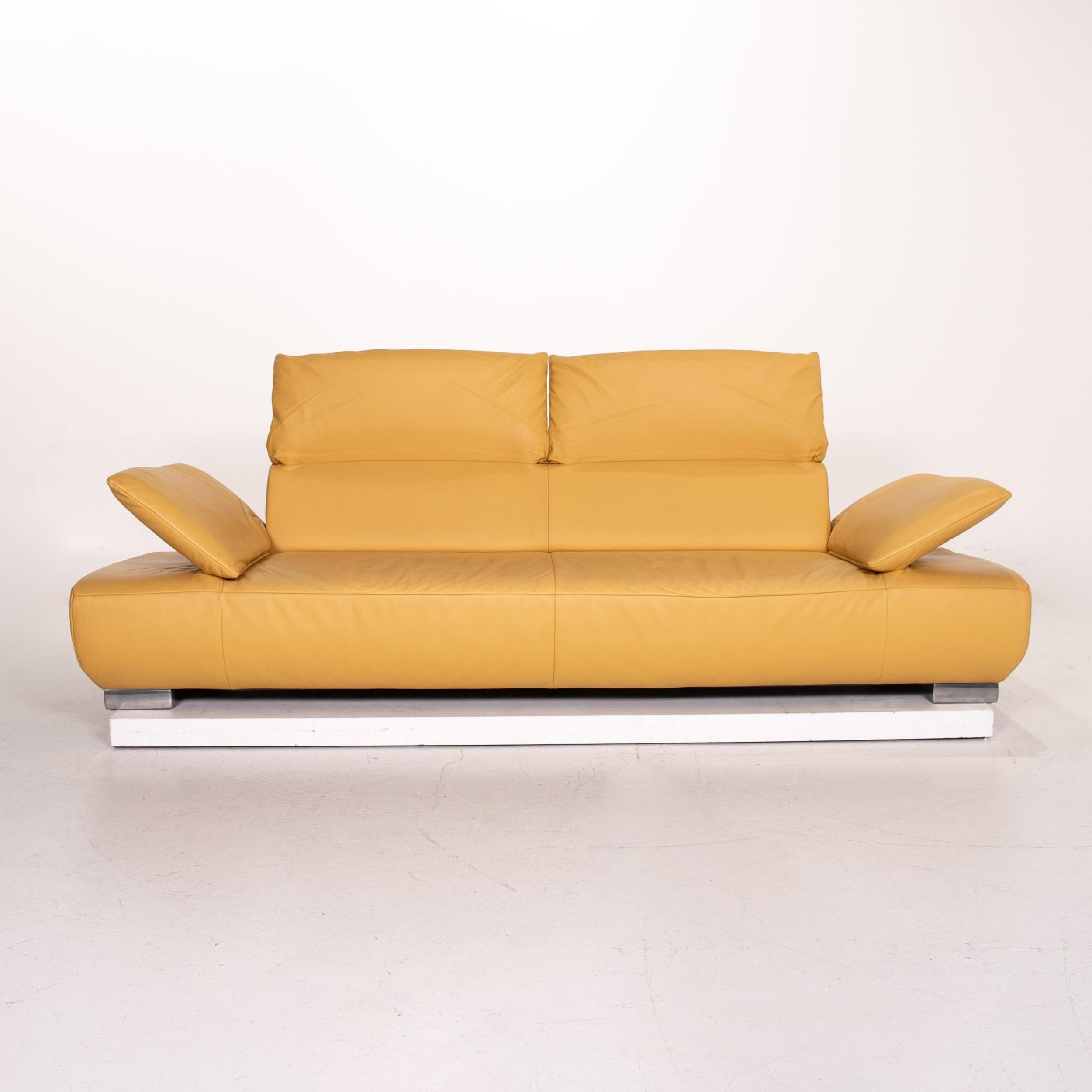 Modern Koinor Volare Leather Sofa Yellow Three-Seat Function Couch For Sale