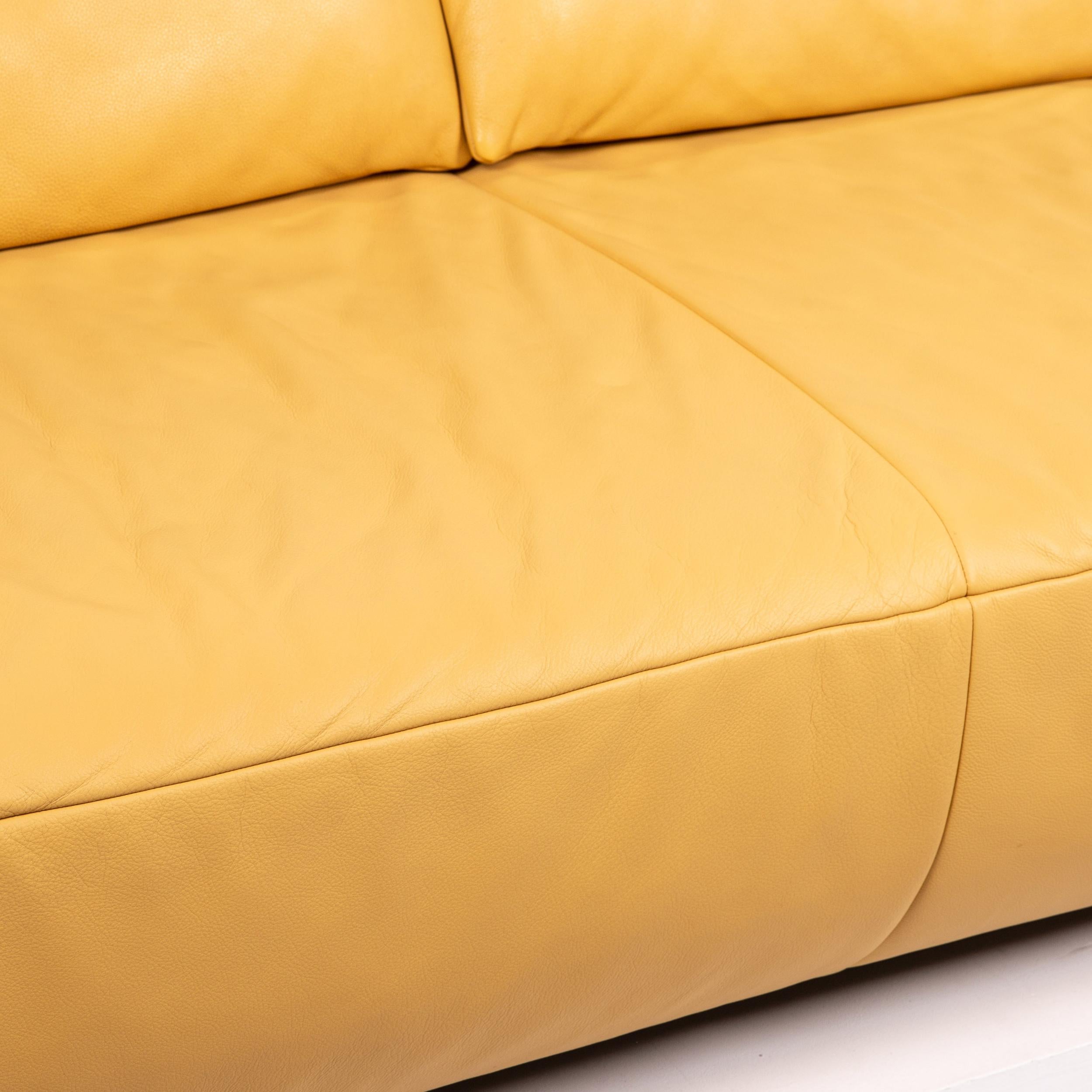 German Koinor Volare Leather Sofa Yellow Three-Seat Function Couch For Sale