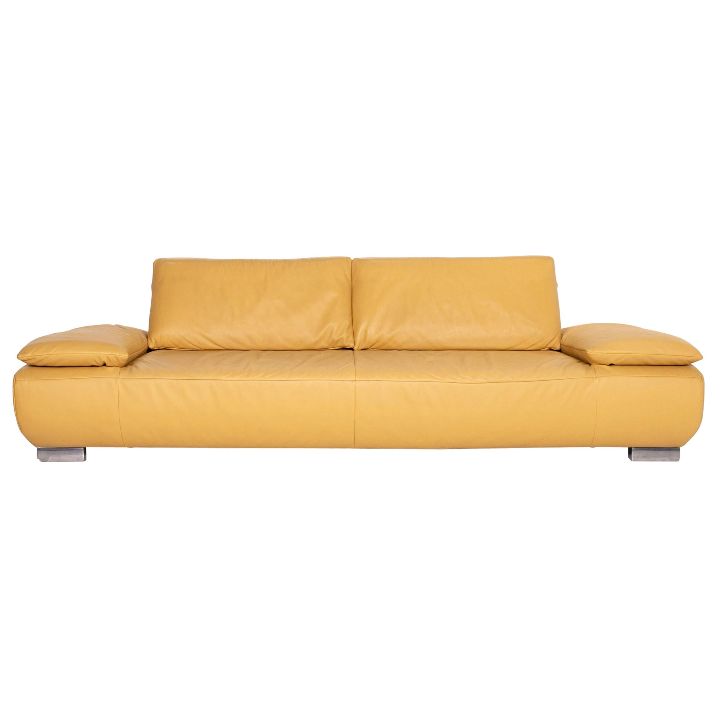 Koinor Volare Leather Sofa Yellow Three-Seat Function Couch For Sale