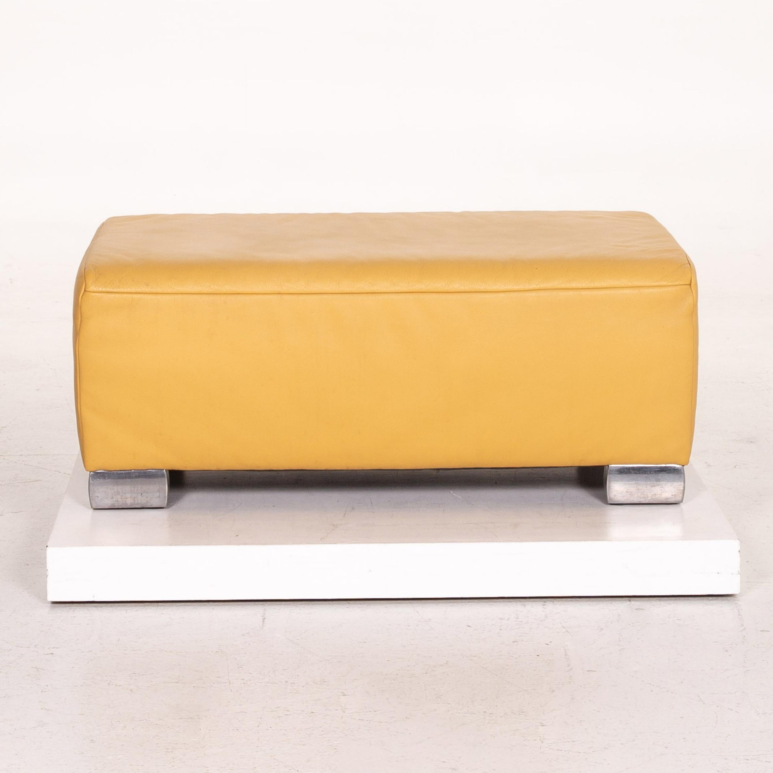 Contemporary Koinor Volare Leather Stool Yellow Ottoman For Sale