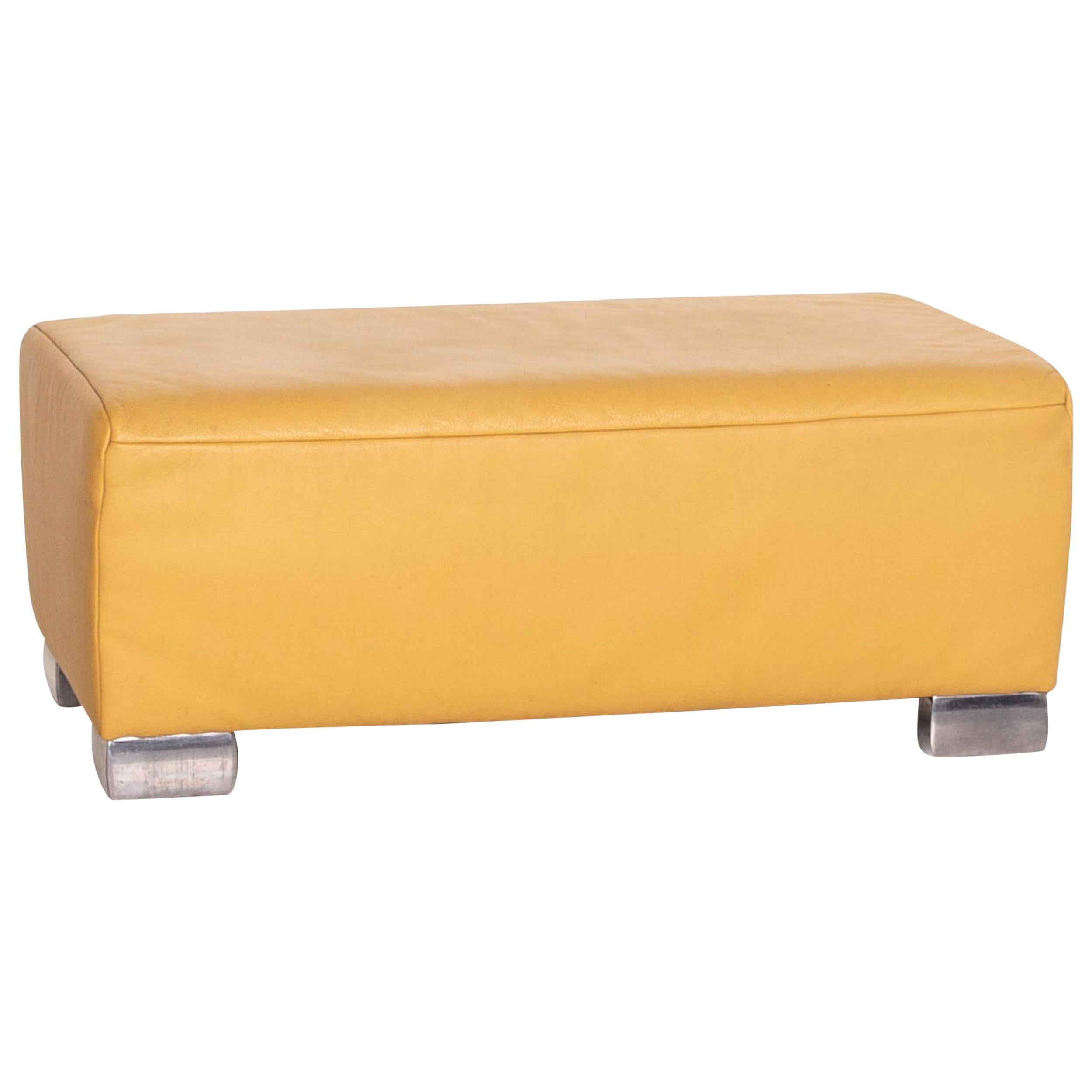 Koinor Volare Leather Stool Yellow Ottoman For Sale