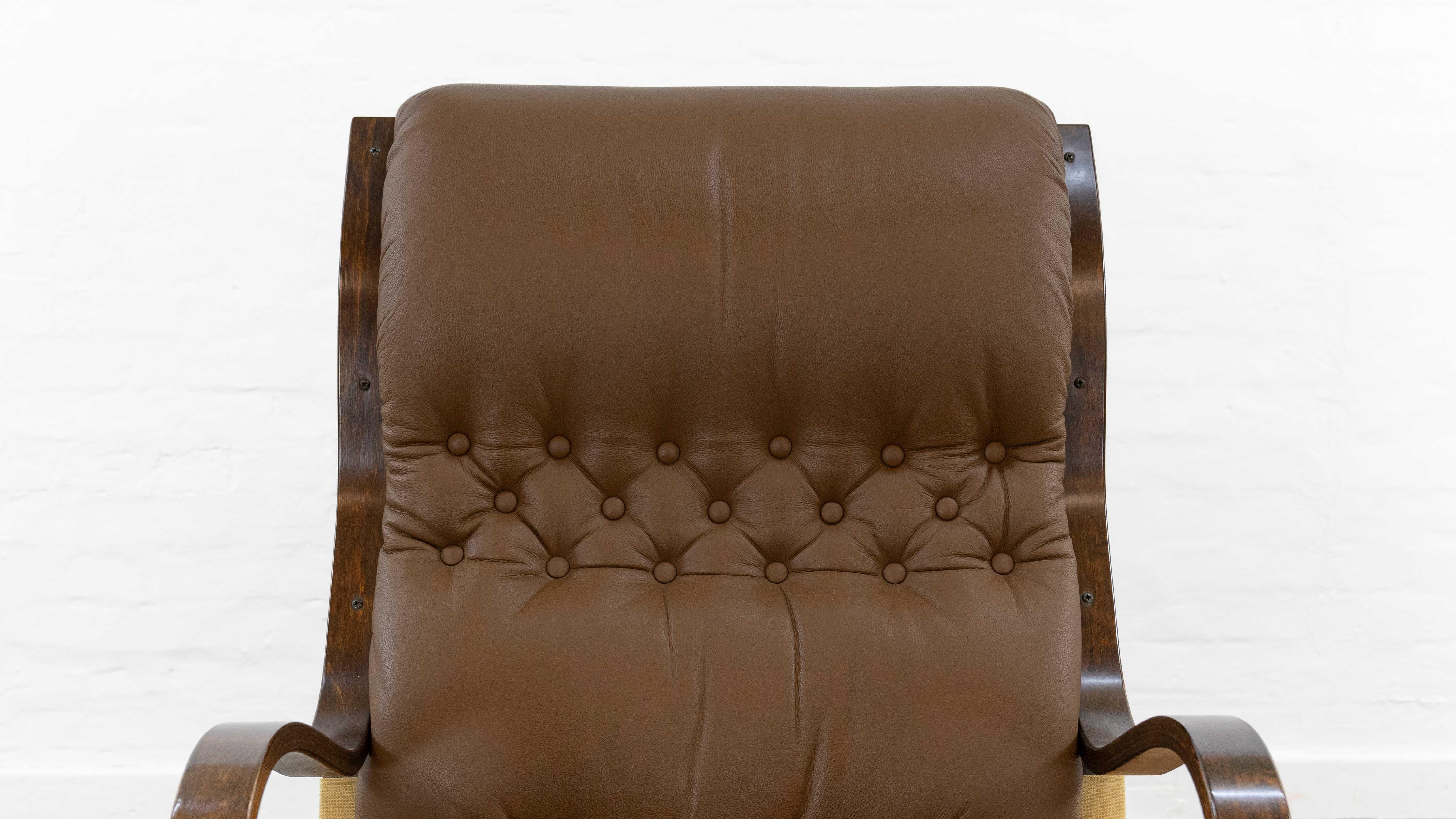 Koivutaru Easy Chair By Esko Pajamies For Asko, Finland In Brown Leather For Sale 7